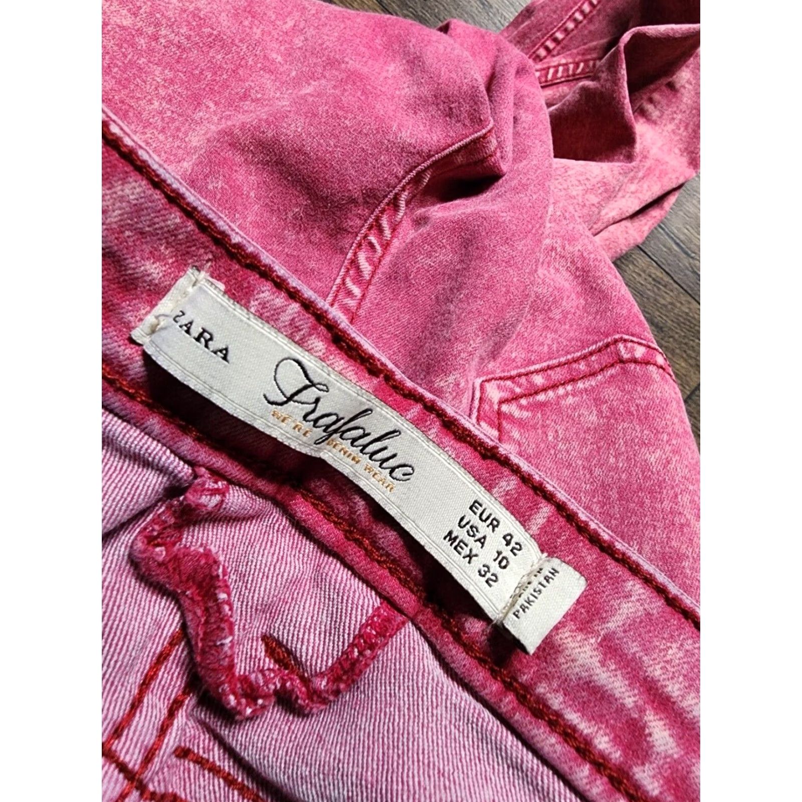Zara VINTAGE Zara Women Skinny Jeggings US 10 Red Stone Wash Denim Stretch Mid Rise Fashion Size 32" / US 10 / IT 46 - 5 Thumbnail