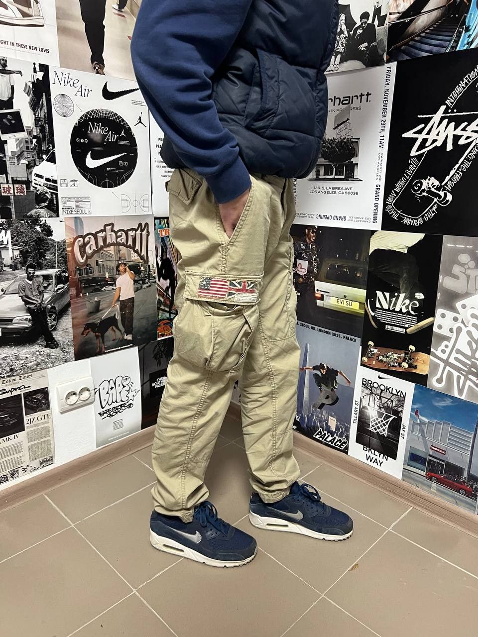 image of Polo Ralph Lauren x Ralph Lauren Vintage Joggers Cargo Pants Denim Ralph Laurent Usa Flag in Beige 