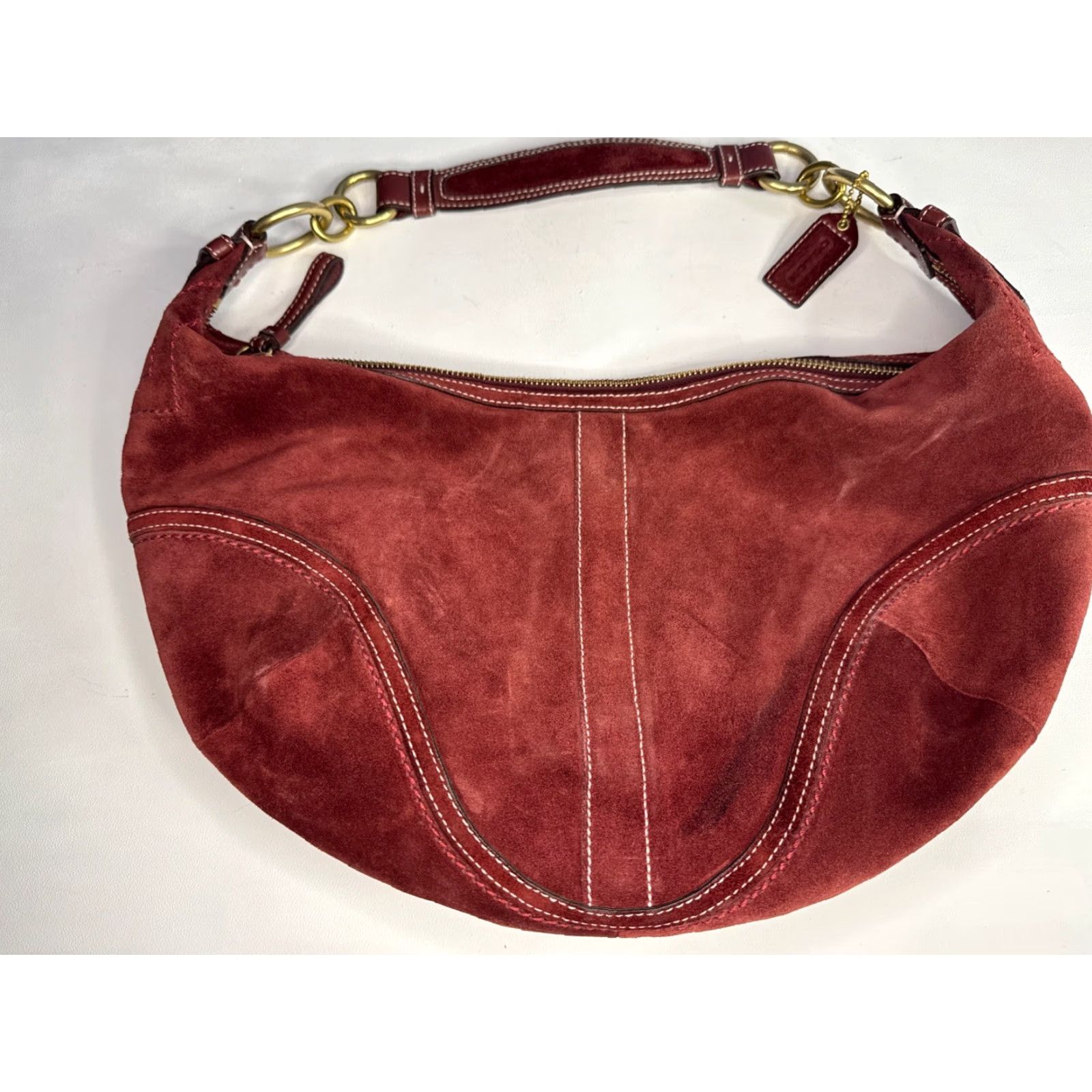 Coach VINTAGE Coach Soho Hobo Bag Burgundy Red Suede Leather Maroon D0793-F10935 Women Size ONE SIZE - 2 Thumbnail