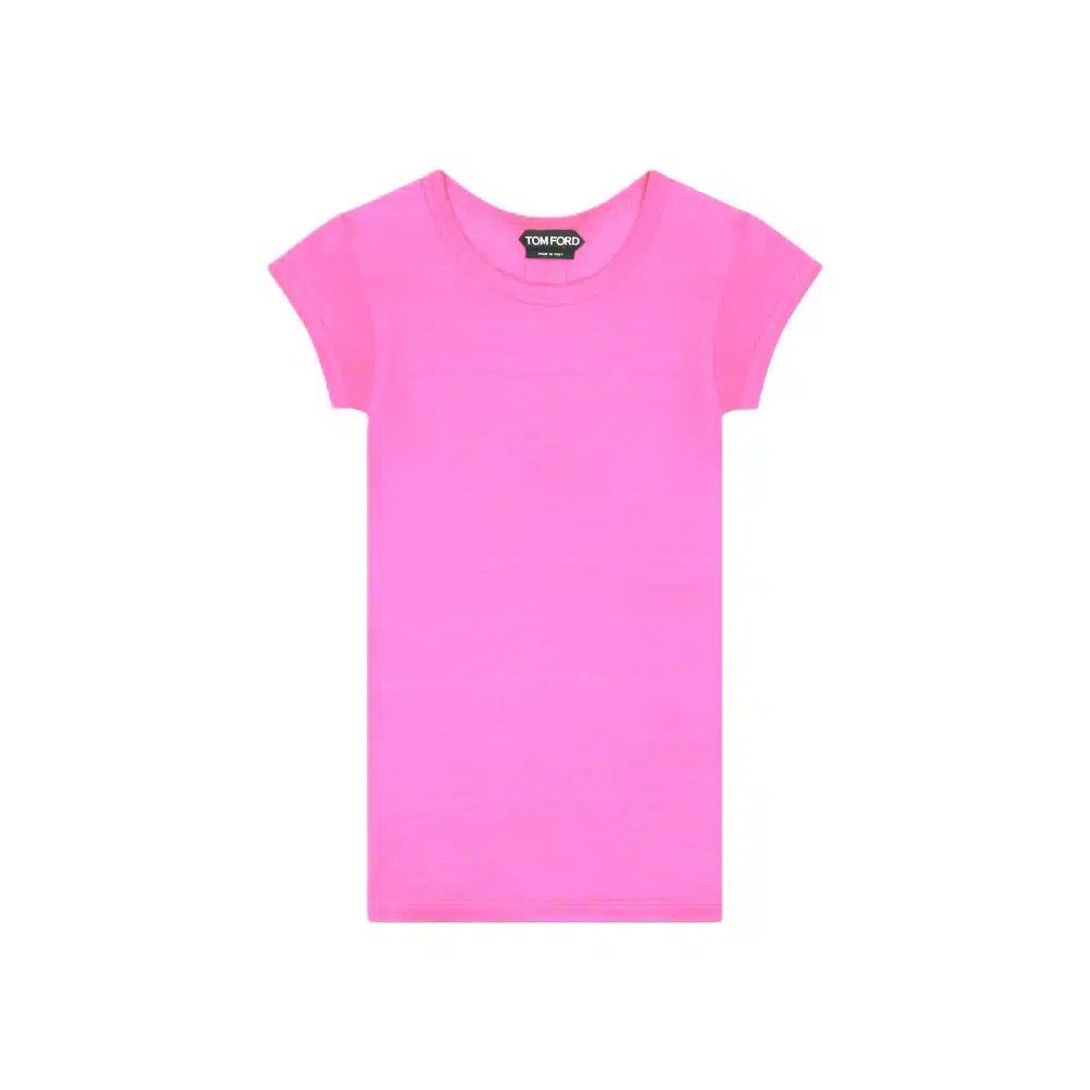 Tom Ford o1loc1c0625 TSJ295 Silk Jersey Fitted T-Shirt in Pink Size XXS / US 00 / IT 34 - 1 Thumbnail