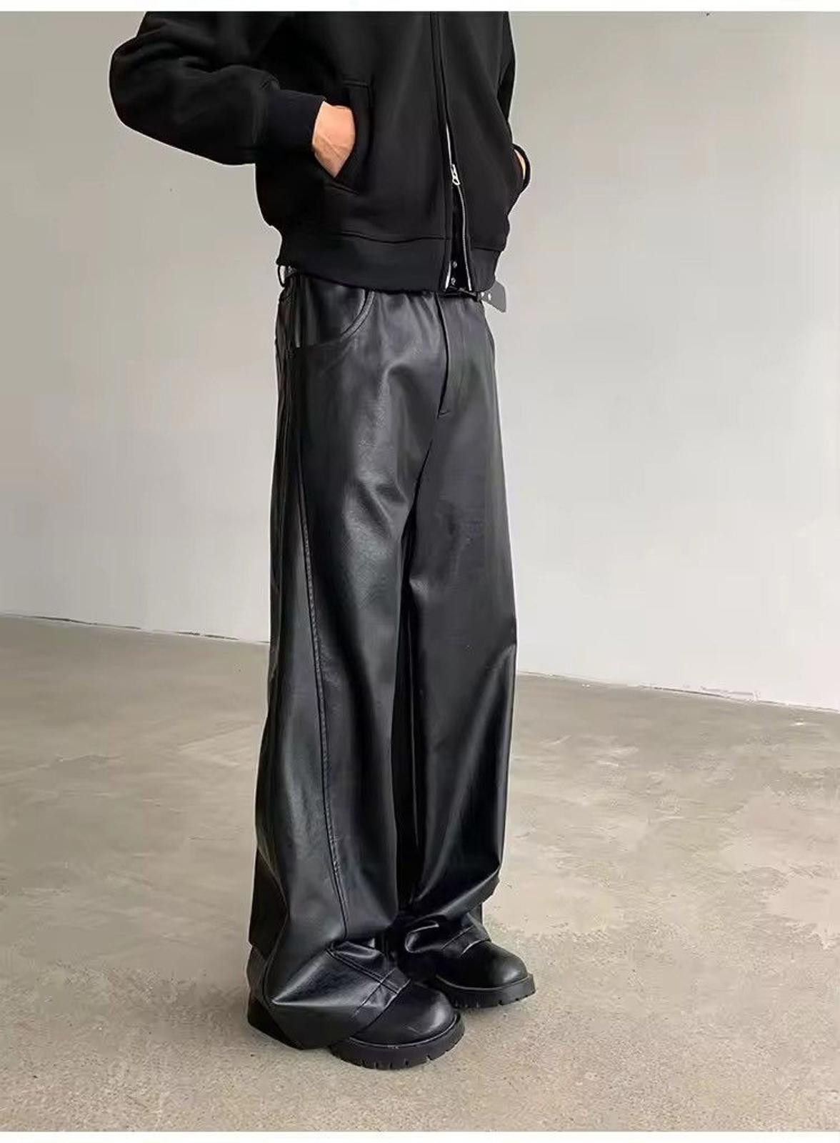 Leather Pu Leather Loose Straight Wide Leg Size US 28 / EU 44 - 2 Thumbnail