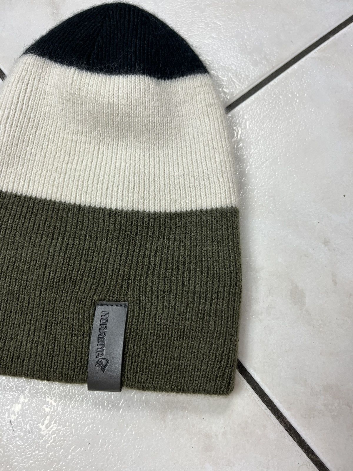 Norrona Norrona striped mid weight beanie wool hat logo triple color Size ONE SIZE - 5 Thumbnail