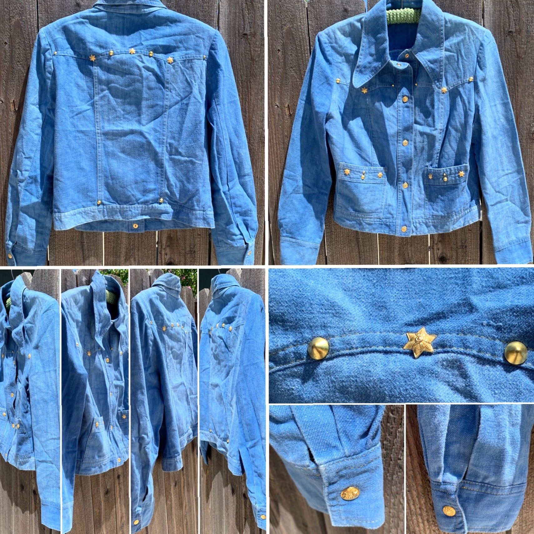 Vintage VINTAGE Denim Jacket Jeans Shirt 80s 70s Style Gold Accents Collared Western Cowgirl Hippie Chic Denim Coat Women M Blue Size M / US 6-8 / IT 42-44 - 4 Thumbnail