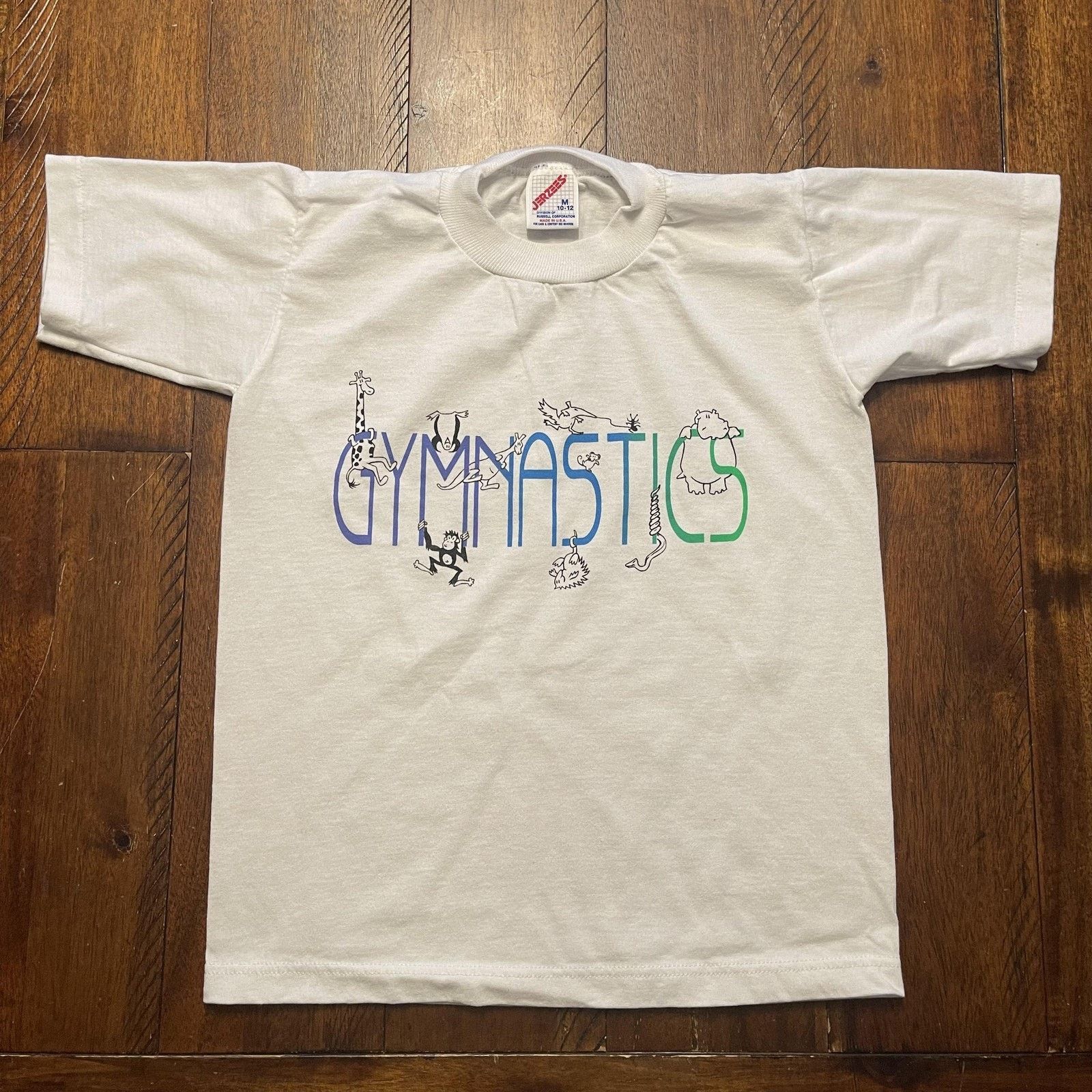 Jerzees Vtg Gymnastics Shirt Youth Medium 10-12 White Cartoon Animal Size US XXS / EU 40 - 2 Thumbnail