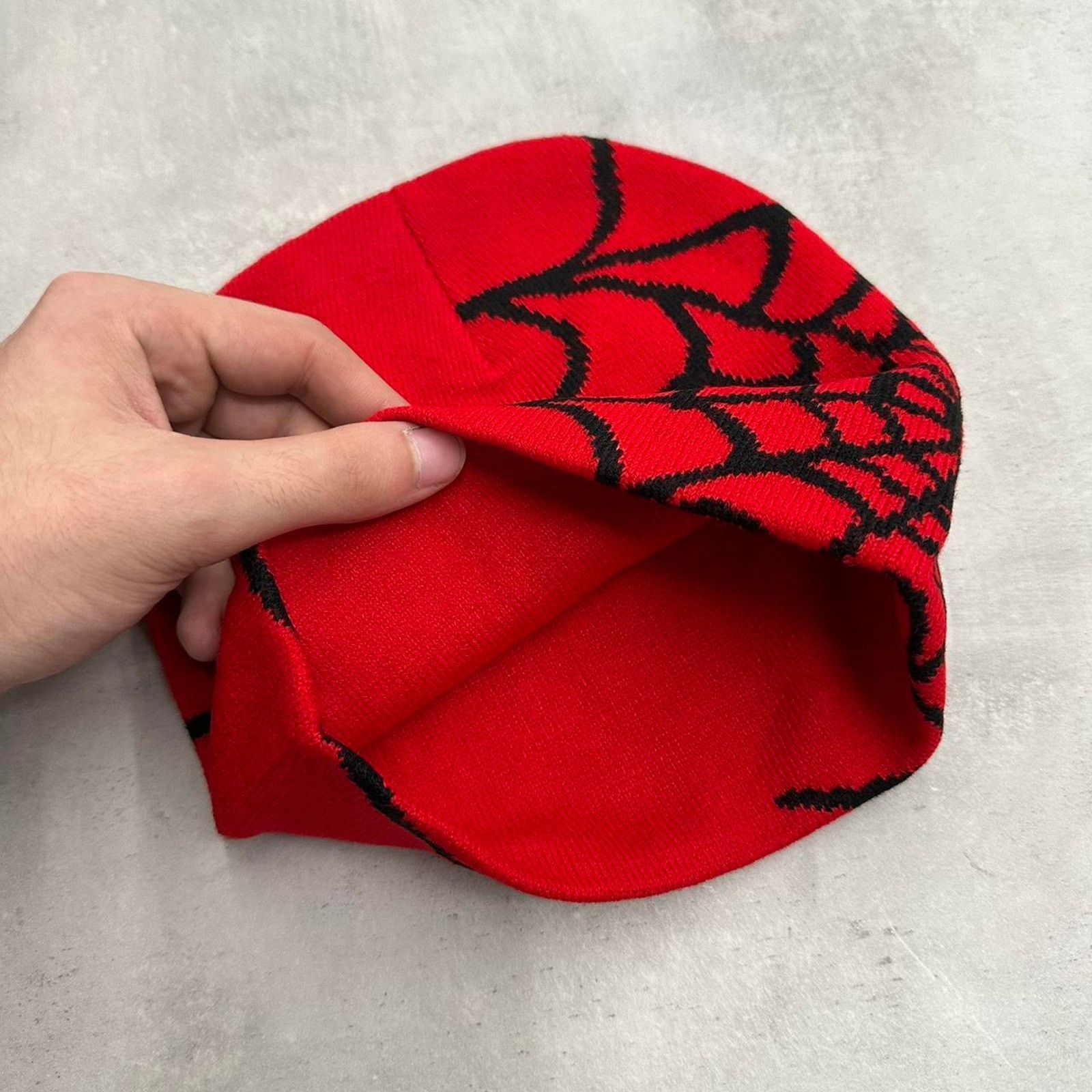 Other Vintage Style Red and Black Spider Web Beanie Hat Accessory Size ONE SIZE - 2 Thumbnail