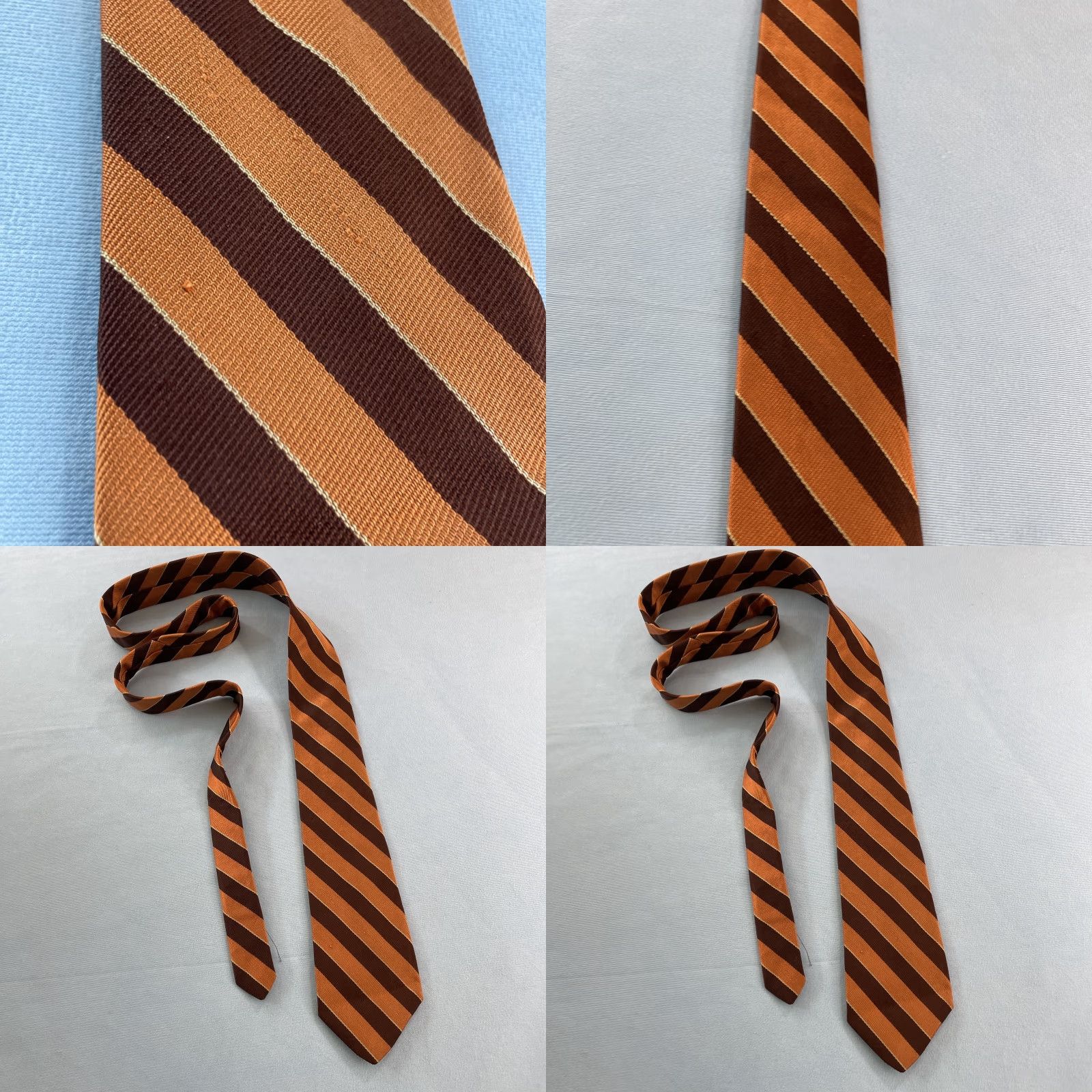 Vintage VINTAGE Handmade Silk Repp Tie Deco Stripe Necktie Brown Orange 58" One Size Mens Size ONE SIZE - 9 Thumbnail