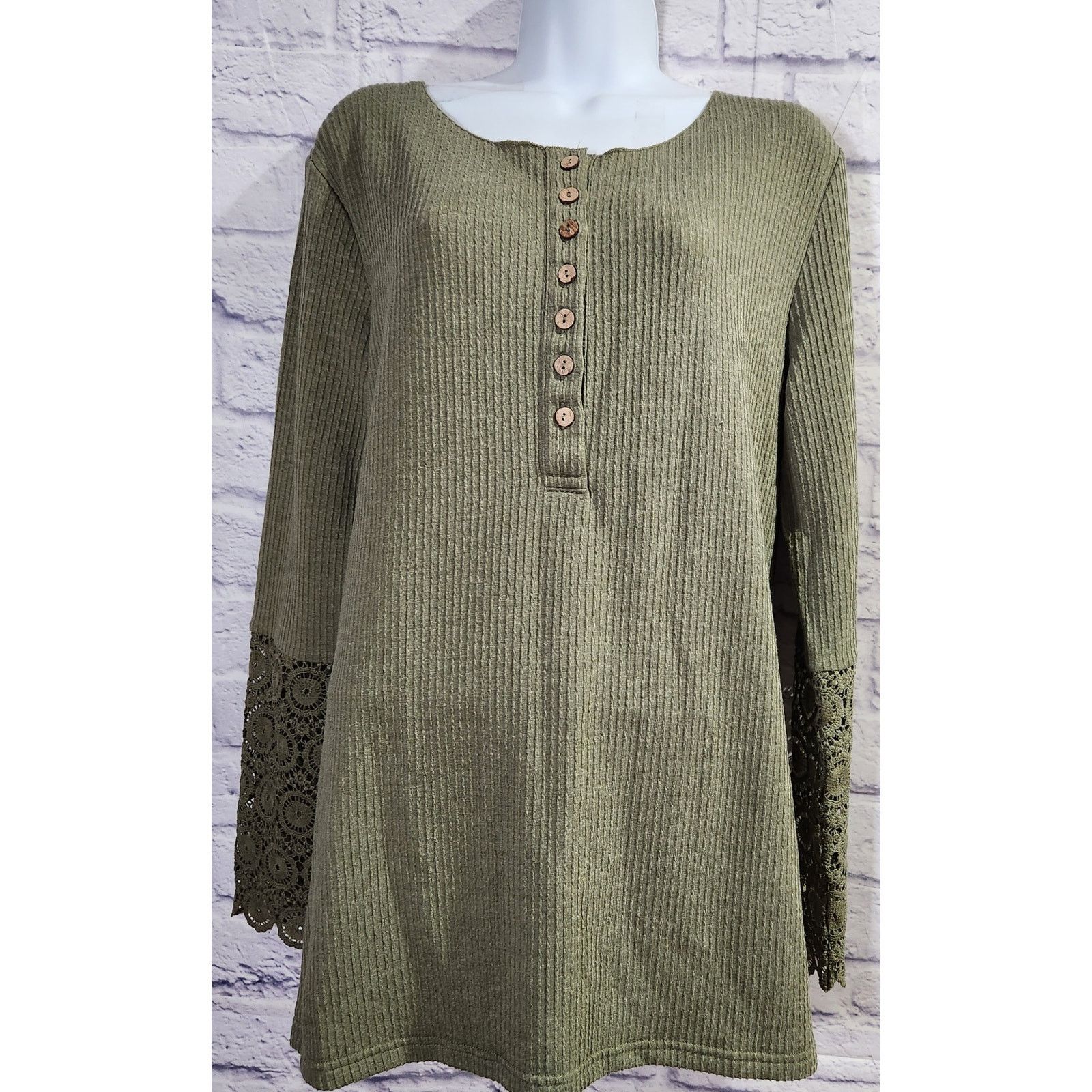 Other Bibi Army Green Button Bodice Long Crochet Lace Sleeves XL Size XL / US 12-14 / IT 48-50 - 1 Thumbnail