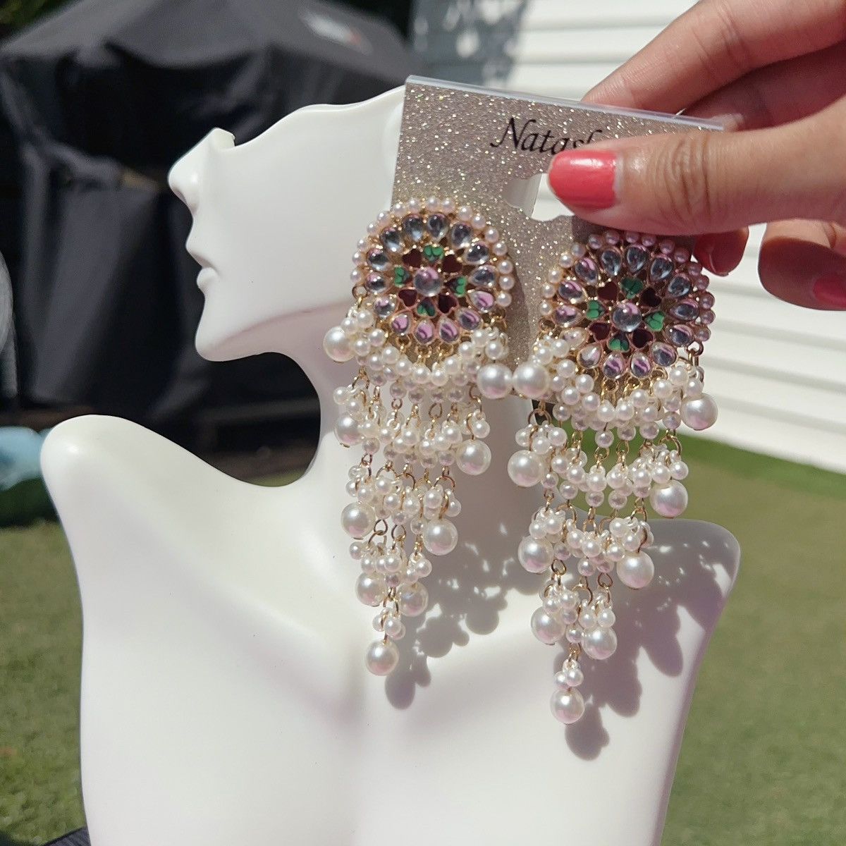Designer Natasha gold tone green heart tear drop crystal pave circle Size ONE SIZE - 1 Thumbnail