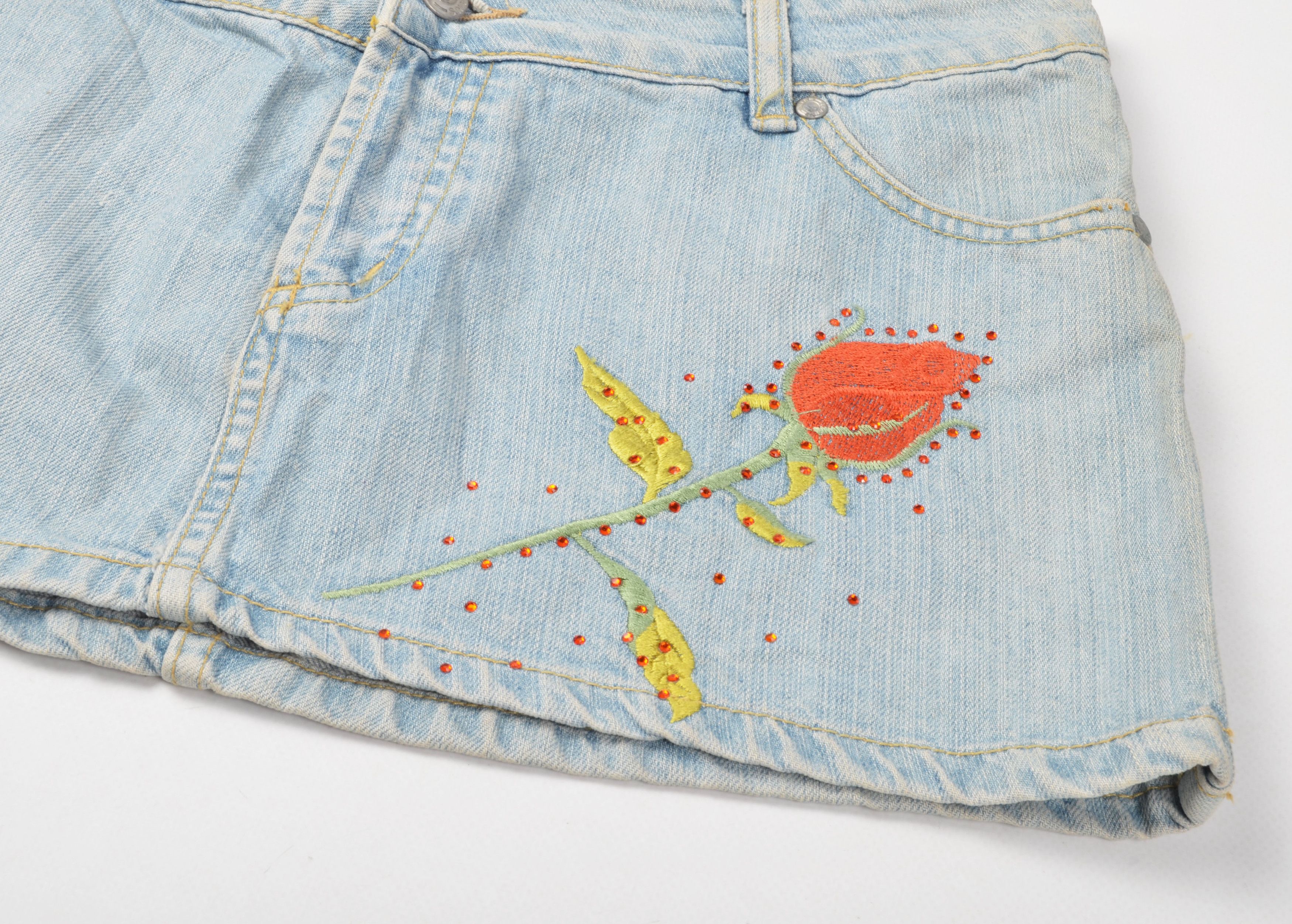 Other Vintage Inter Jeans Y2K Denim Embroidered Hot Mini Skirt Size 32" / US 10 / IT 46 - 5 Thumbnail
