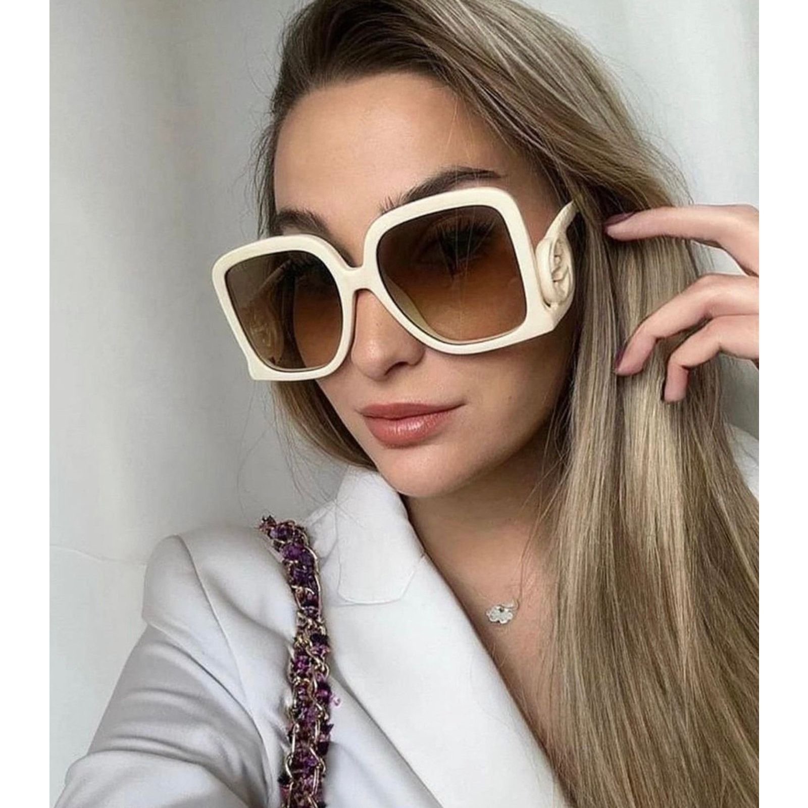 Gucci NEW Gucci GG1326S White Ivory Oversized Square  display picture 3