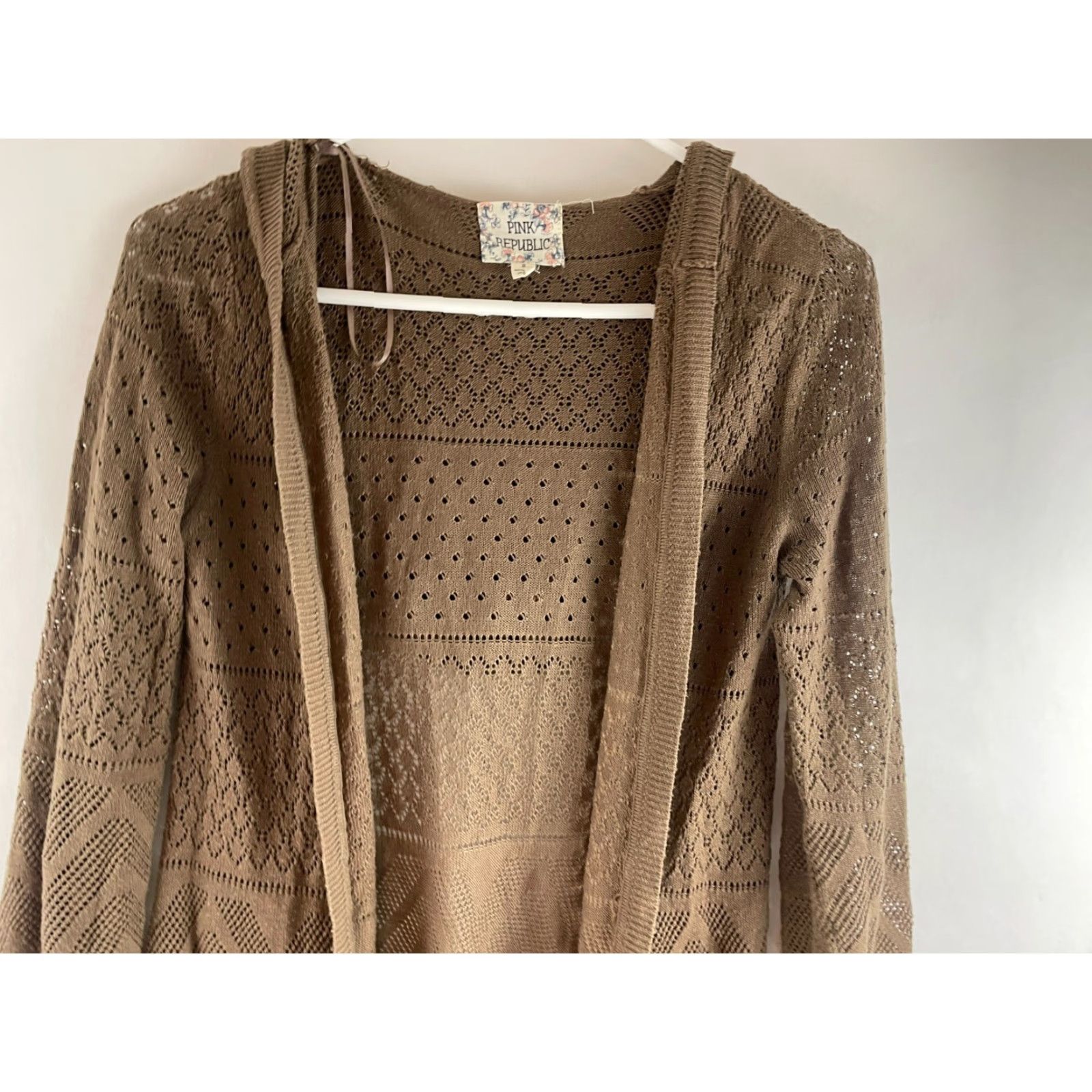 Vintage Pink Republic Sweater Cardigan, Women's Small, Brown, Open Cardigan, Long Sleeve, Solid, Regular Fit, Fall Spring Summer, Womens Size S / US 4 / IT 40 - 3 Thumbnail
