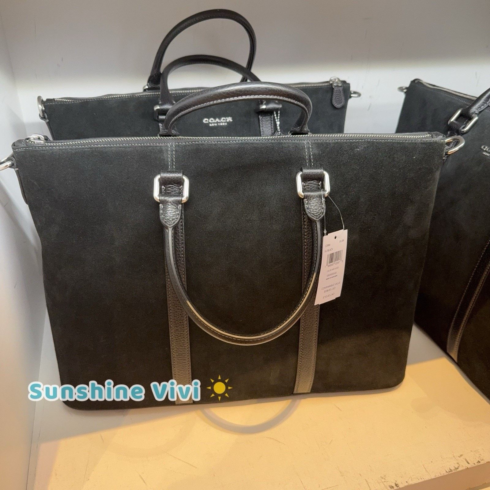 Coach NWT COACH Caleb Work Bag Silver/Black Suede leather CDB66 Size ONE SIZE - 4 Thumbnail