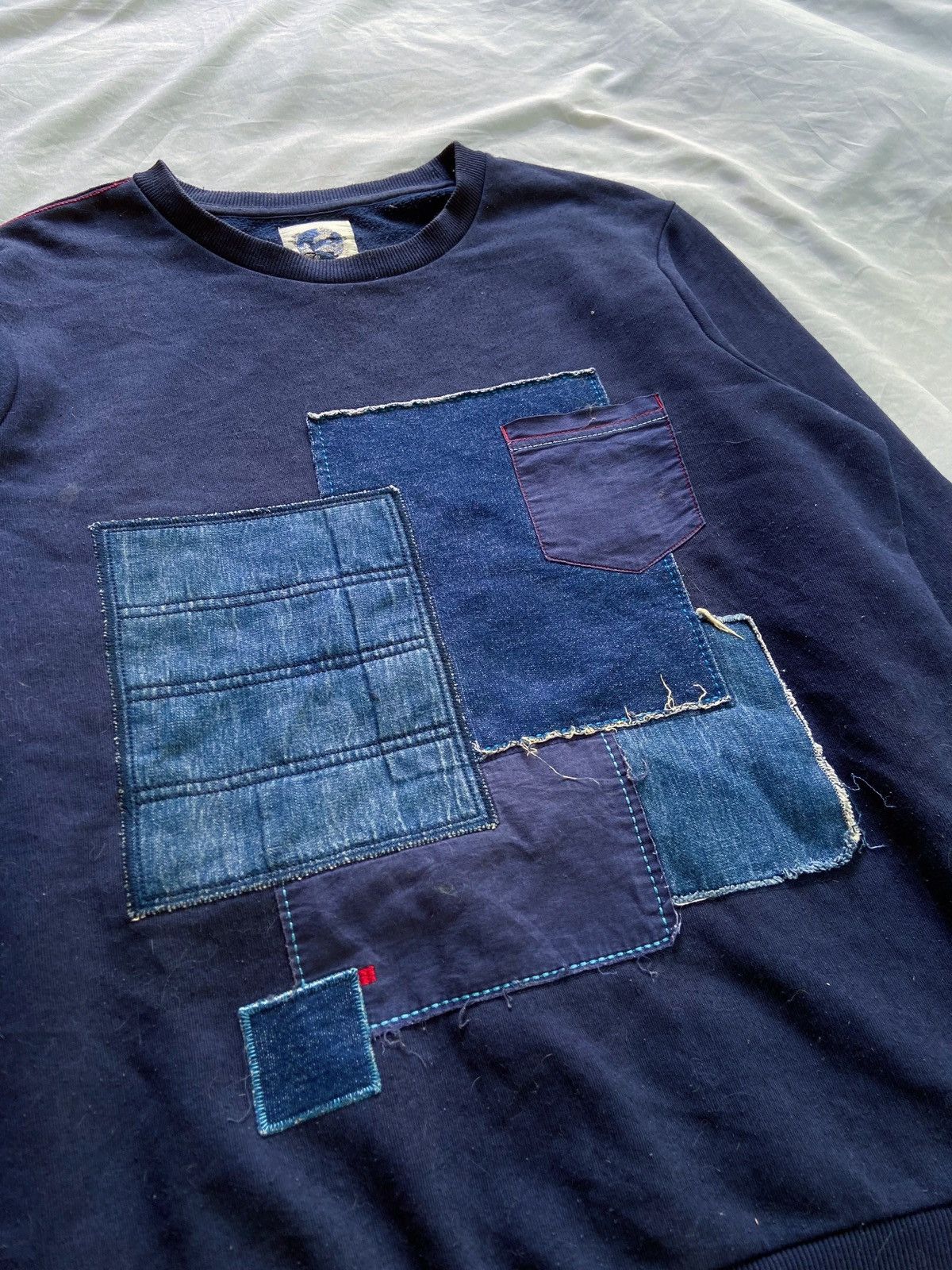 Japanese Brand SELECTED INDIGO PATCHWORK SWEATSHIRT Size US L / EU 52-54 / 3 - 5 Thumbnail