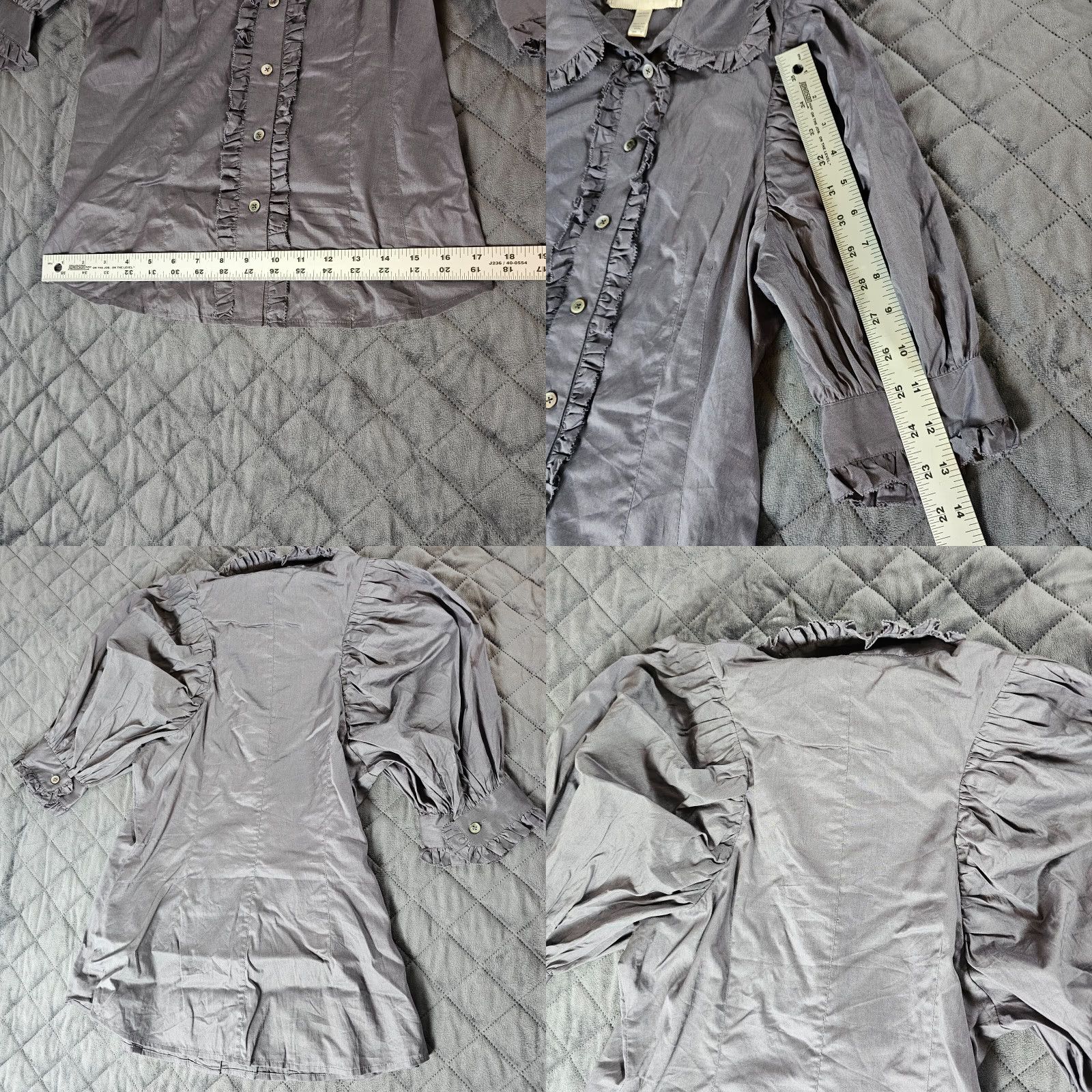 Vintage SweetFace Button-Up Blouse Shirt Women's Gray 3/4 Sleeve V-Neck Ruffle Trim Size 2 Regular Size XS / US 0-2 / IT 36-38 - 8 Thumbnail