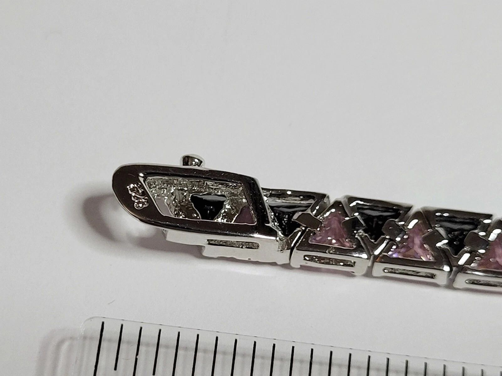 Sterling Silver Sterling Silver Tennis Bracelet 6.5" Pink Black Silver Size ONE SIZE - 7 Thumbnail