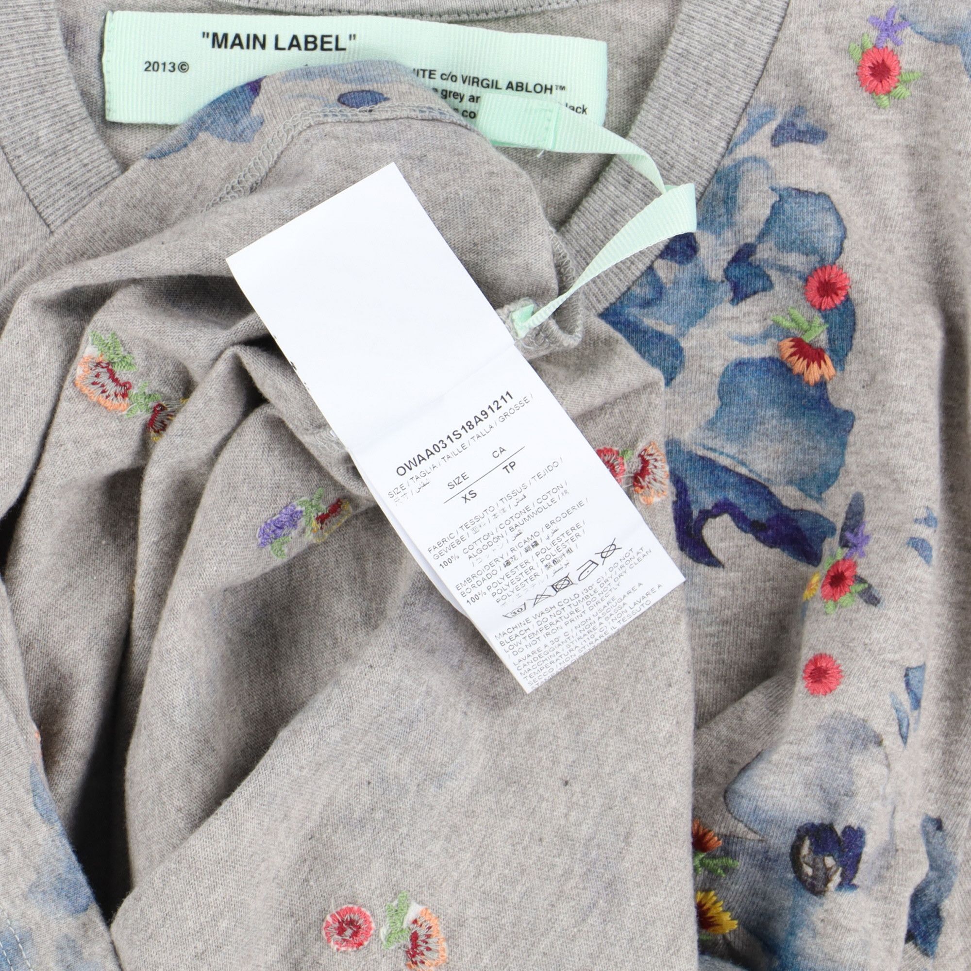 Off-White x Browns Grey Embroidered Floral Woman T-Shirt Size XS / US 0-2 / IT 36-38 - 5 Thumbnail