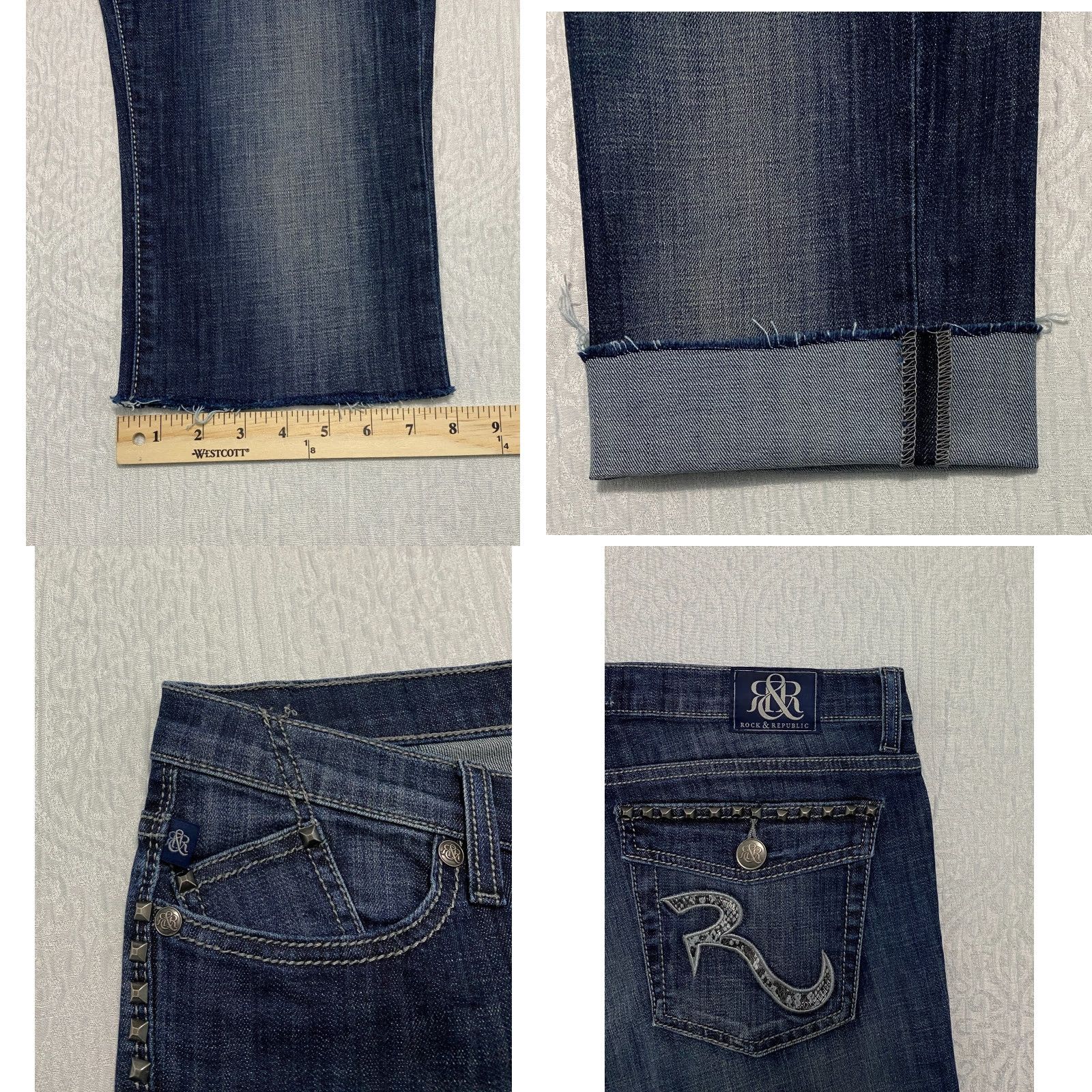Vintage VINTAGE Rock & Republic Kasandra Capri Womens 14 Blue Denim Jeans 5-Pocket Stretch Flap Pockets Regular Jeans Womens Size ONE SIZE - 8 Thumbnail