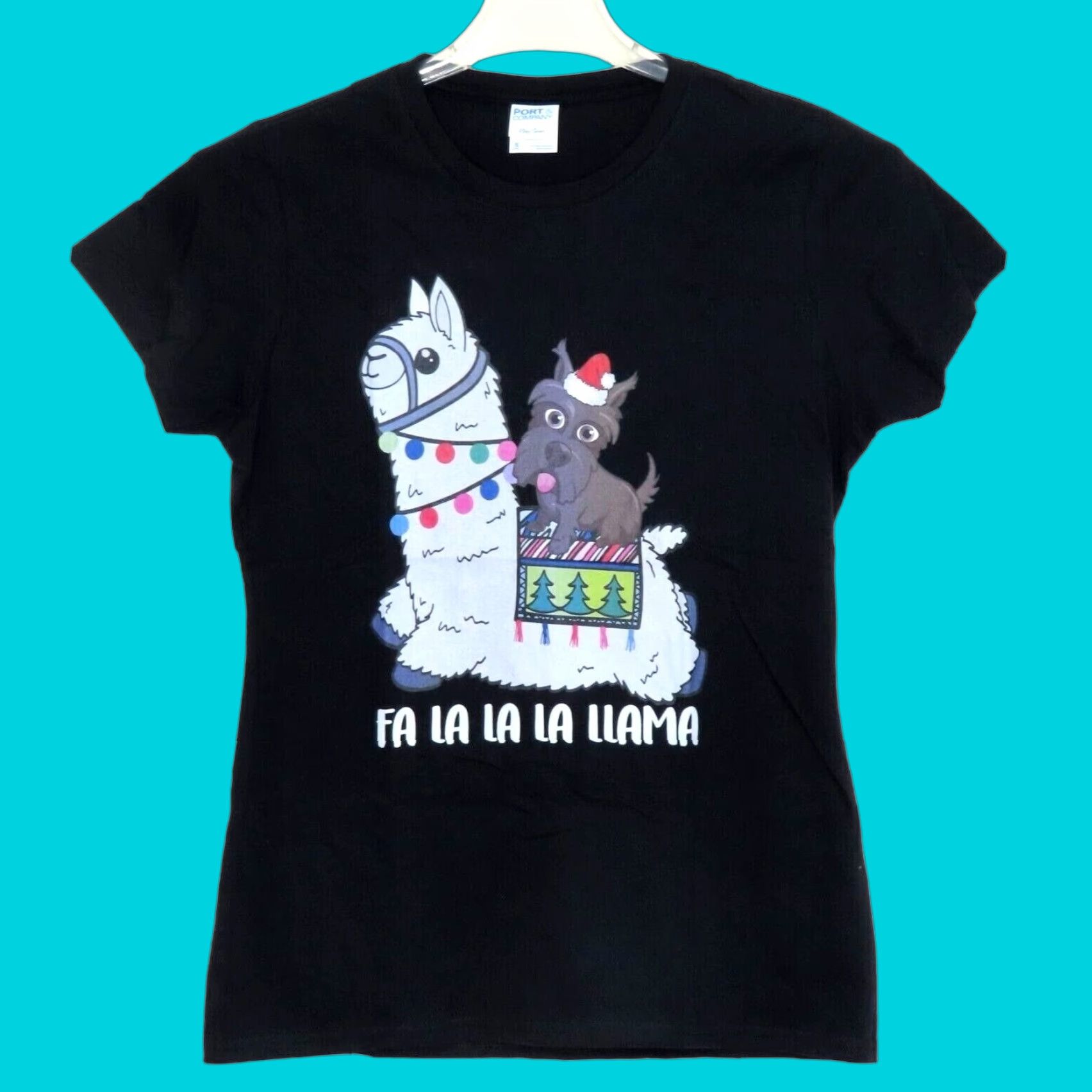 Port & Company Fa La La La Llama Womens S T-Shirt Christmas Dog Port & Company Shirt Top Short Sleeve Black Cotton Crew Neck Holiday Womens Size S Size S / US 4 / IT 40 - 1 Thumbnail