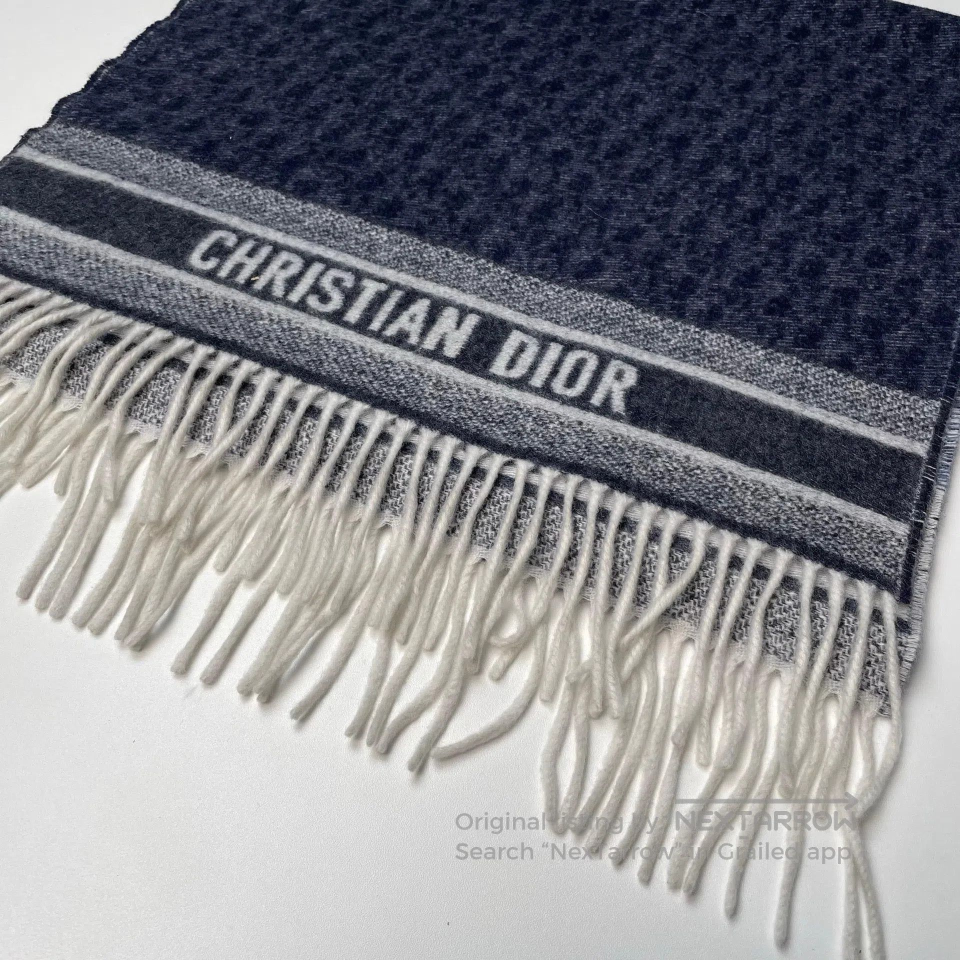 Dior Dior Navy blue cashmere fringed scarf| Size ONE SIZE - 4 Thumbnail