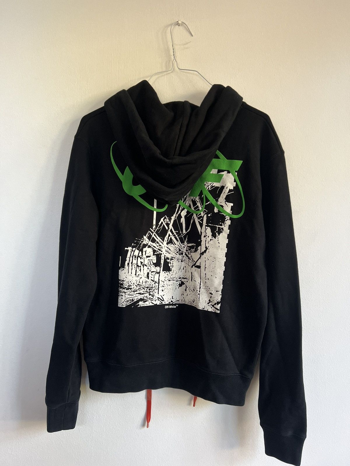 image of Off White Destroyed Factory Hoodie in Black, Men's (Size Medium)