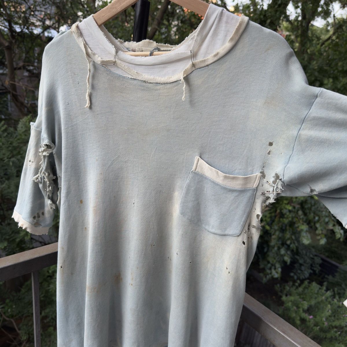 Vintage 40s Thrashed Distressed Safety Pin Pocket Tee ERD Grunge Size US L / EU 52-54 / 3 - 6 Thumbnail