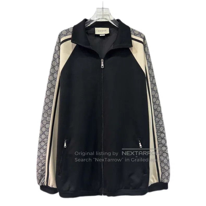 Gucci Gucci Black side stripe logo jacquard lapel zipper long-sl Size US L / EU 52-54 / 3 - 1 Thumbnail