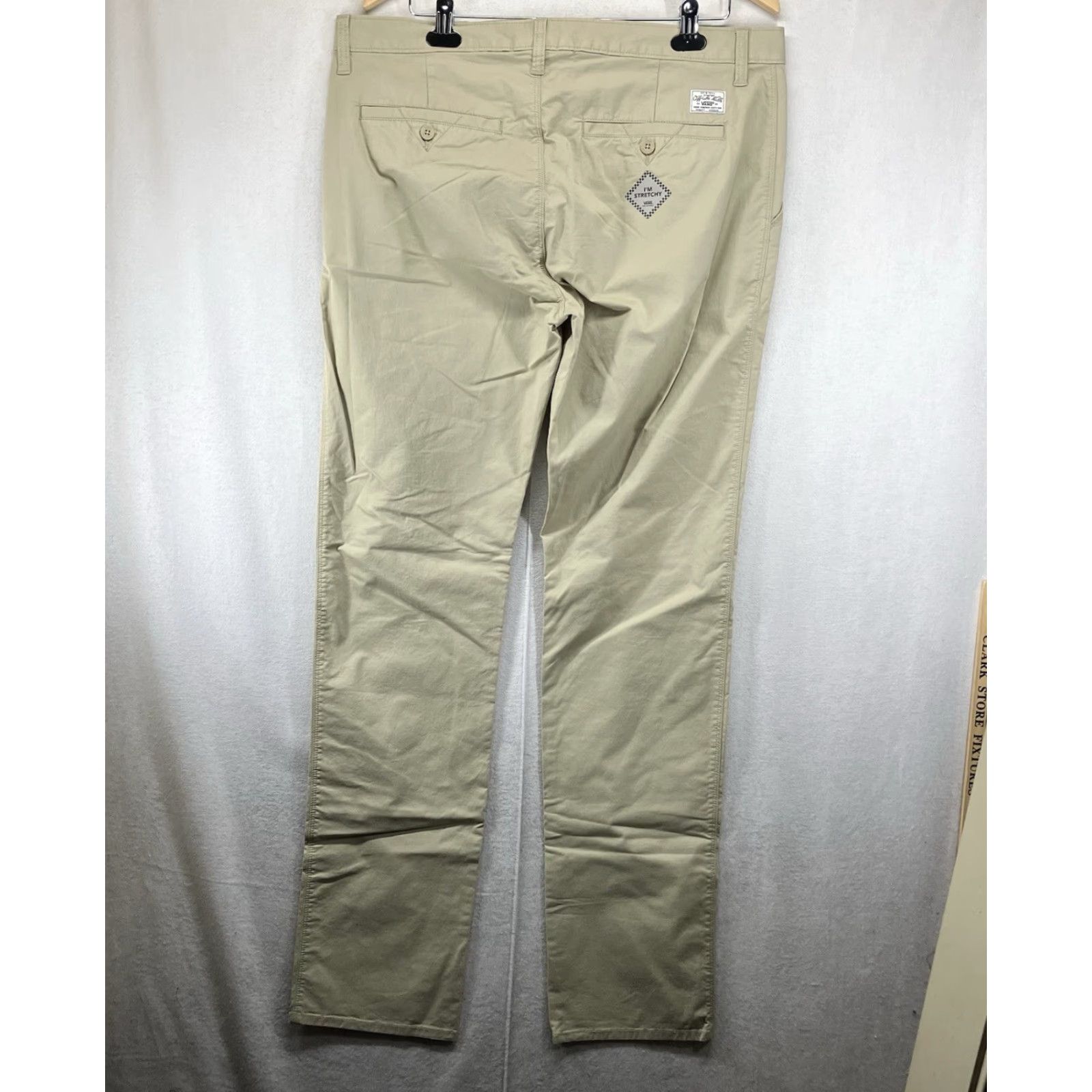 Vans VANS Men's Khaki Chino Pants Casual Everyday Skateboarding 34x34 Beige Solid Logo Button Flat Front Mid Rise Regular Straight Mens Pants Size US 34 / EU 50 - 2 Thumbnail