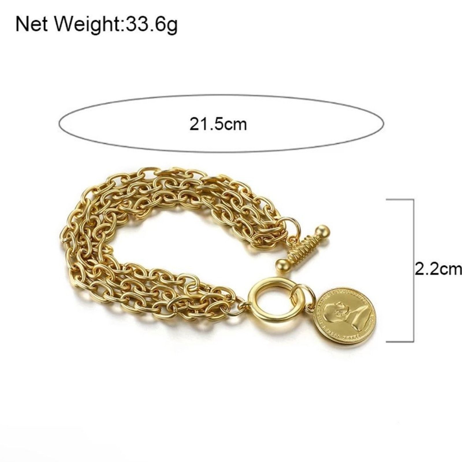 Other New Portrait Coin Multi Chain Gold Bracelet 8”. Length Size ONE SIZE - 4 Thumbnail