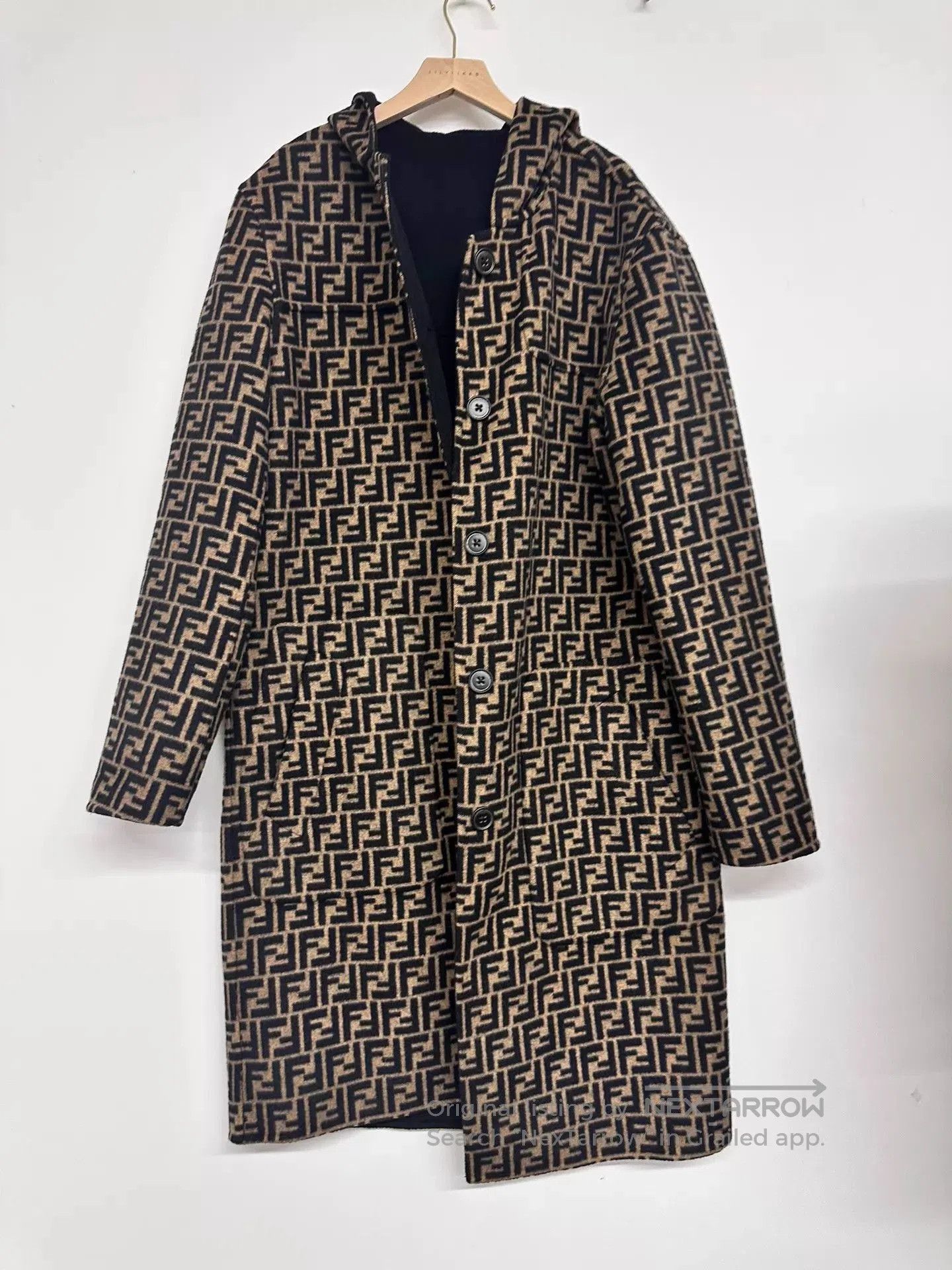 Fendi Brown Patterned Long Hooded Coat. Size US S / EU 44-46 / 1 - 1 Thumbnail