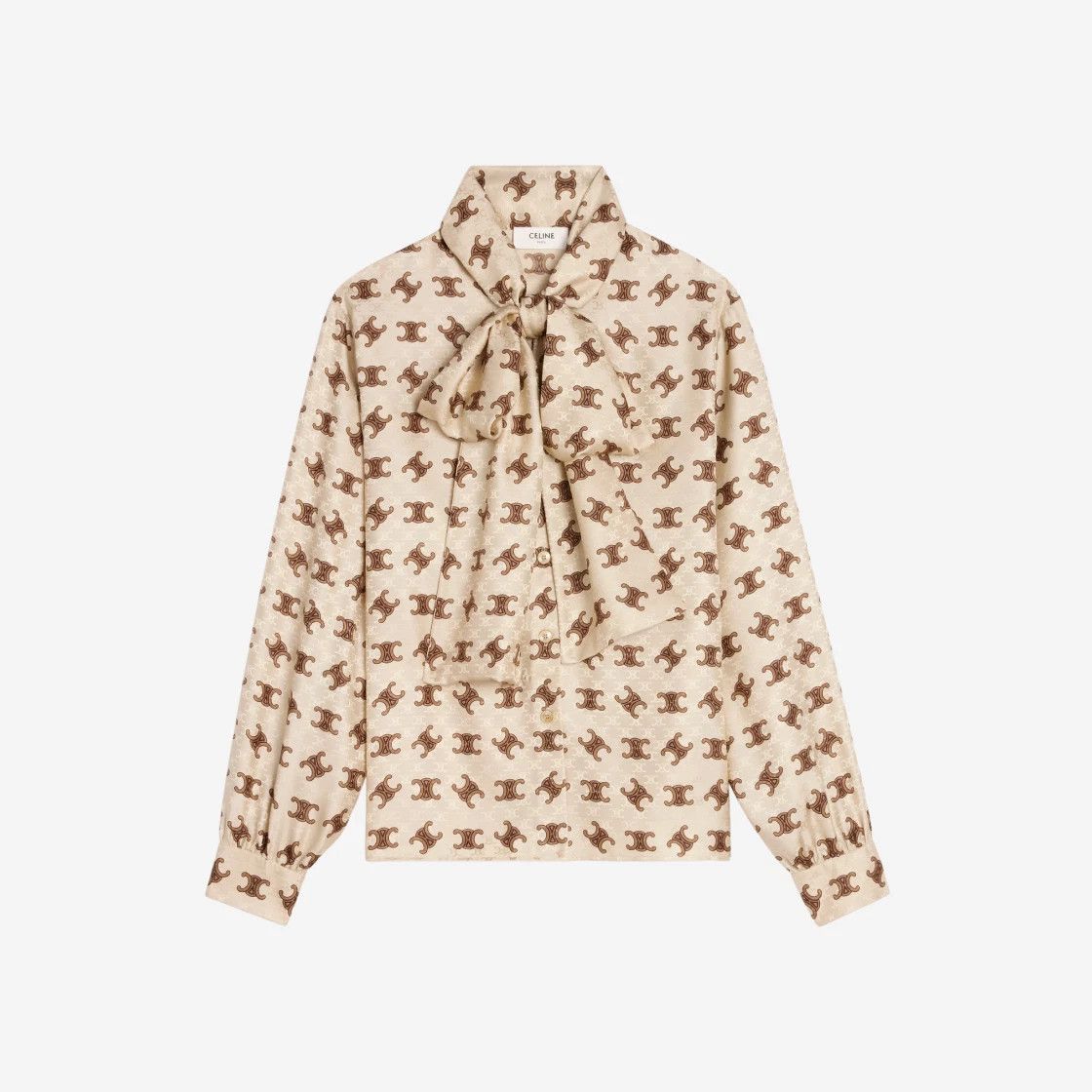 Celine o1bcso1str0924 Lavallière Blouse Shiny Matte Silk Nougat Size M / US 6-8 / IT 42-44 - 1 Thumbnail