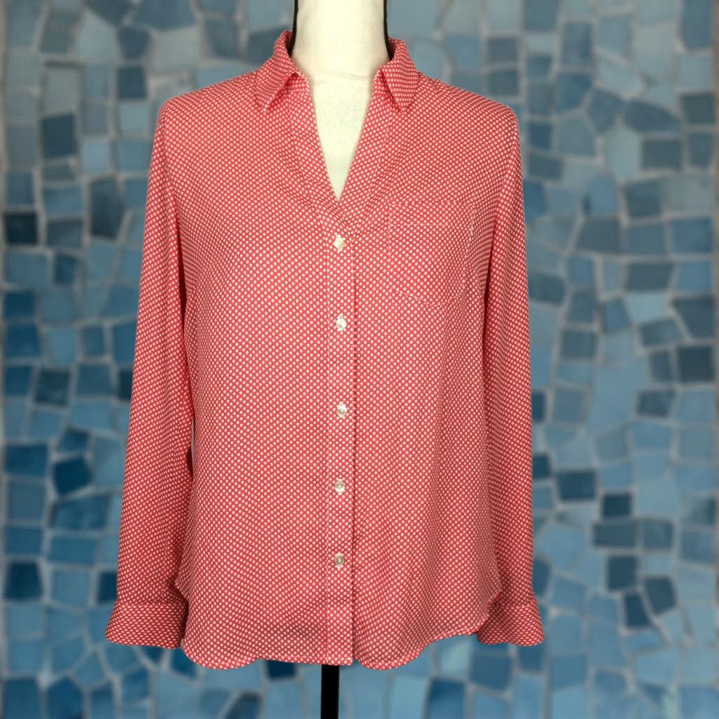 Outback Red Shirt Adult Size S Red & White Polka Dot Button Front Long Sleeve Womans, Women's