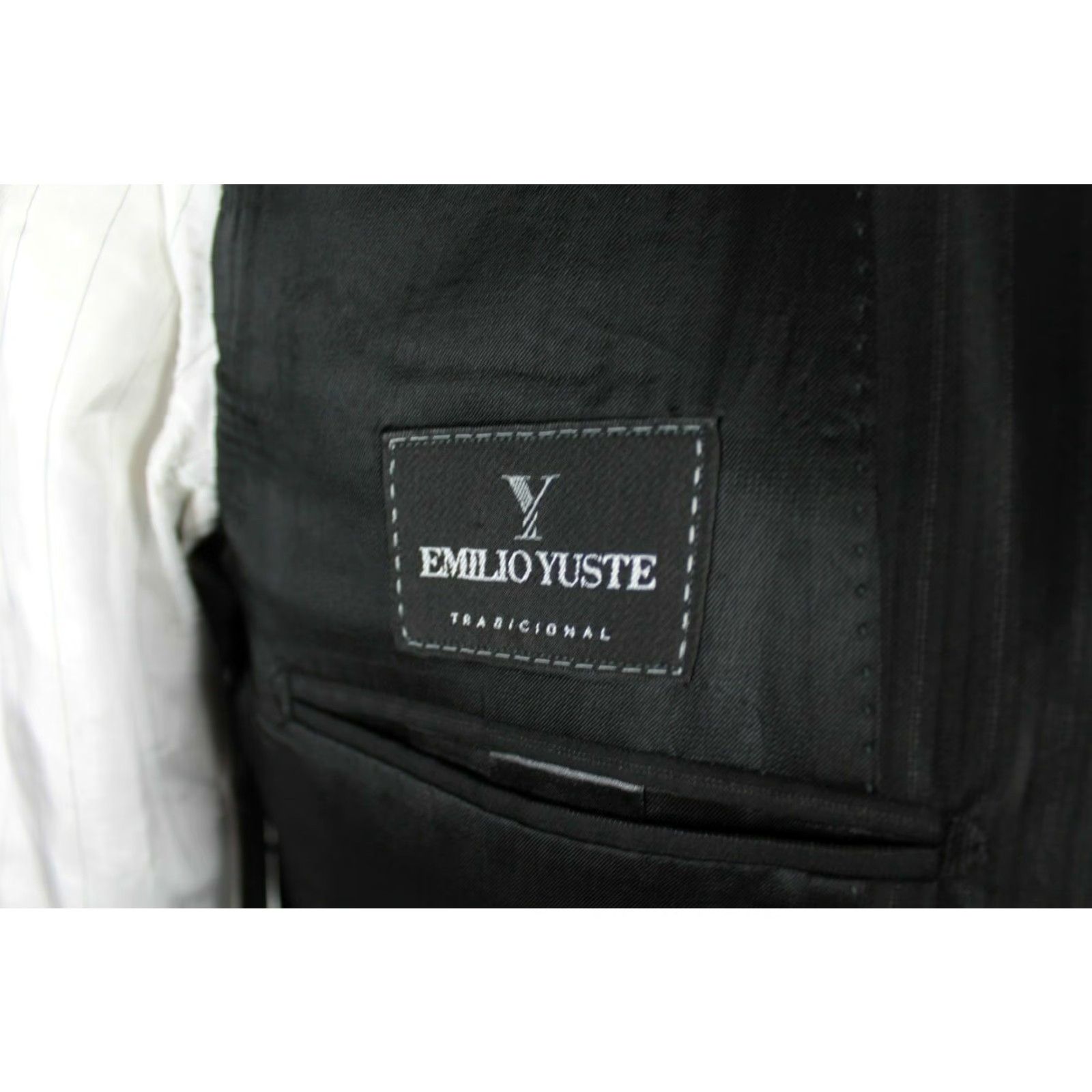 Vintage VINTAGE Blazer Jacket Striped Wool Blend Black 43R 2 Button - Emilio Yuste Mens Blazer Coat Size 42R - 7 Thumbnail