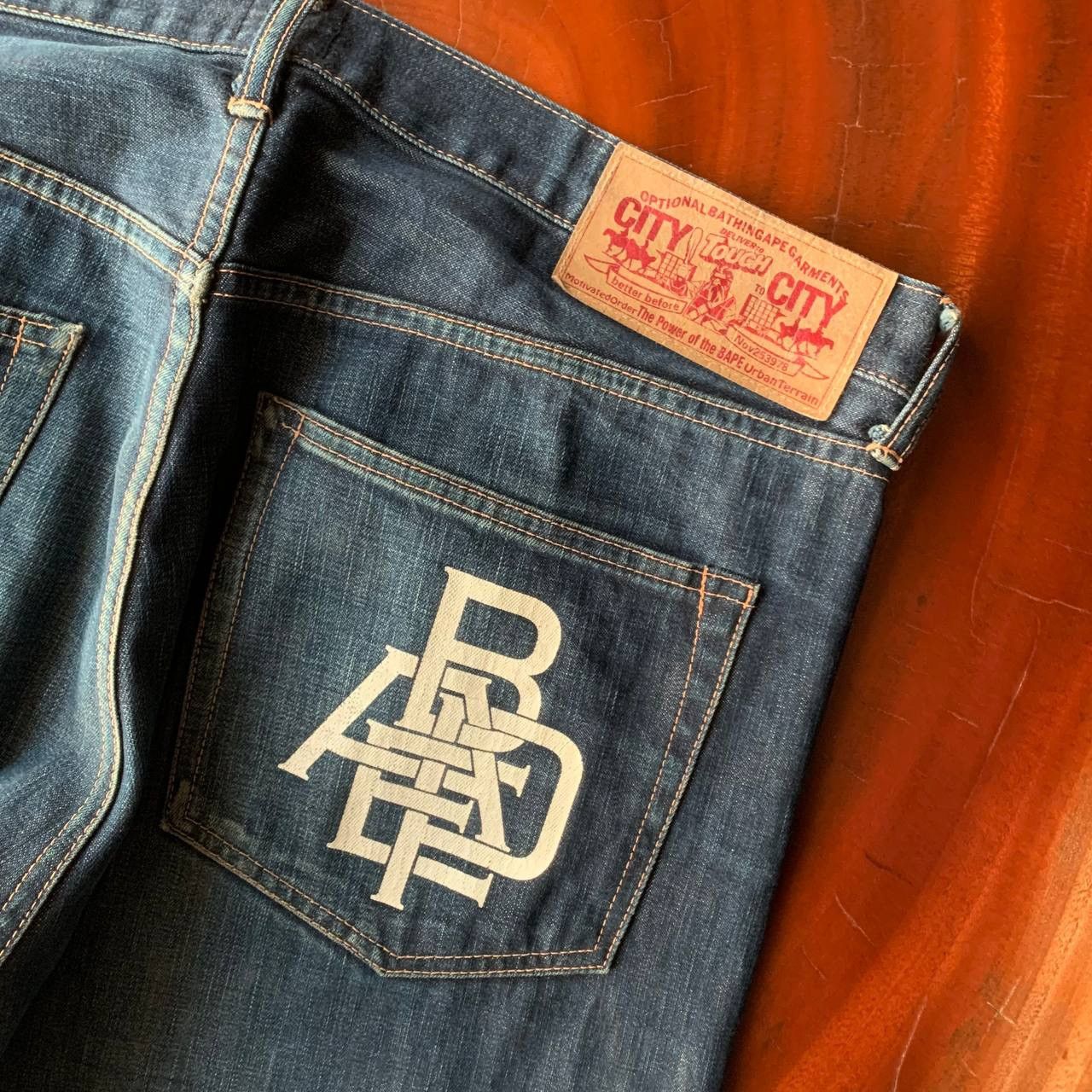 Bape Distressed A Bathing Ape Bape Back Logo Blue Jeans Pants Size US 39 - 7 Thumbnail