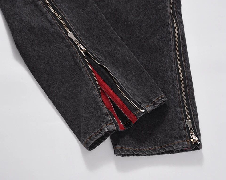 Designer × Japanese Brand Straight Frayed Jeans Side Zipper Harajuku Style Loose Pants Size US 30 / EU 46 - 6 Thumbnail