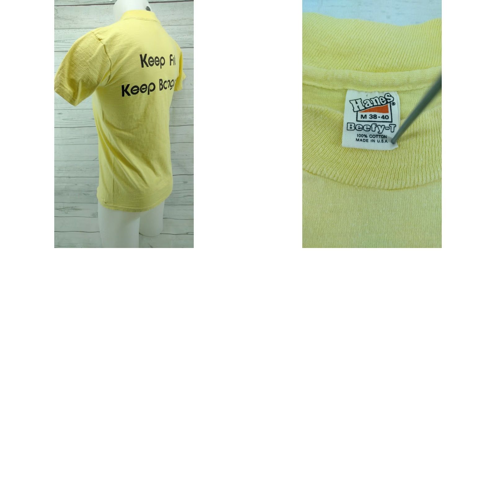 Hanes Vintage Wallbangers Court Center Yellow Shirt Single Stitch Size Medium Hanes Cotton Blend Short Sleeve 1980s Womens Mens Boys Girls Size US M / EU 48-50 / 2 - 8 Thumbnail