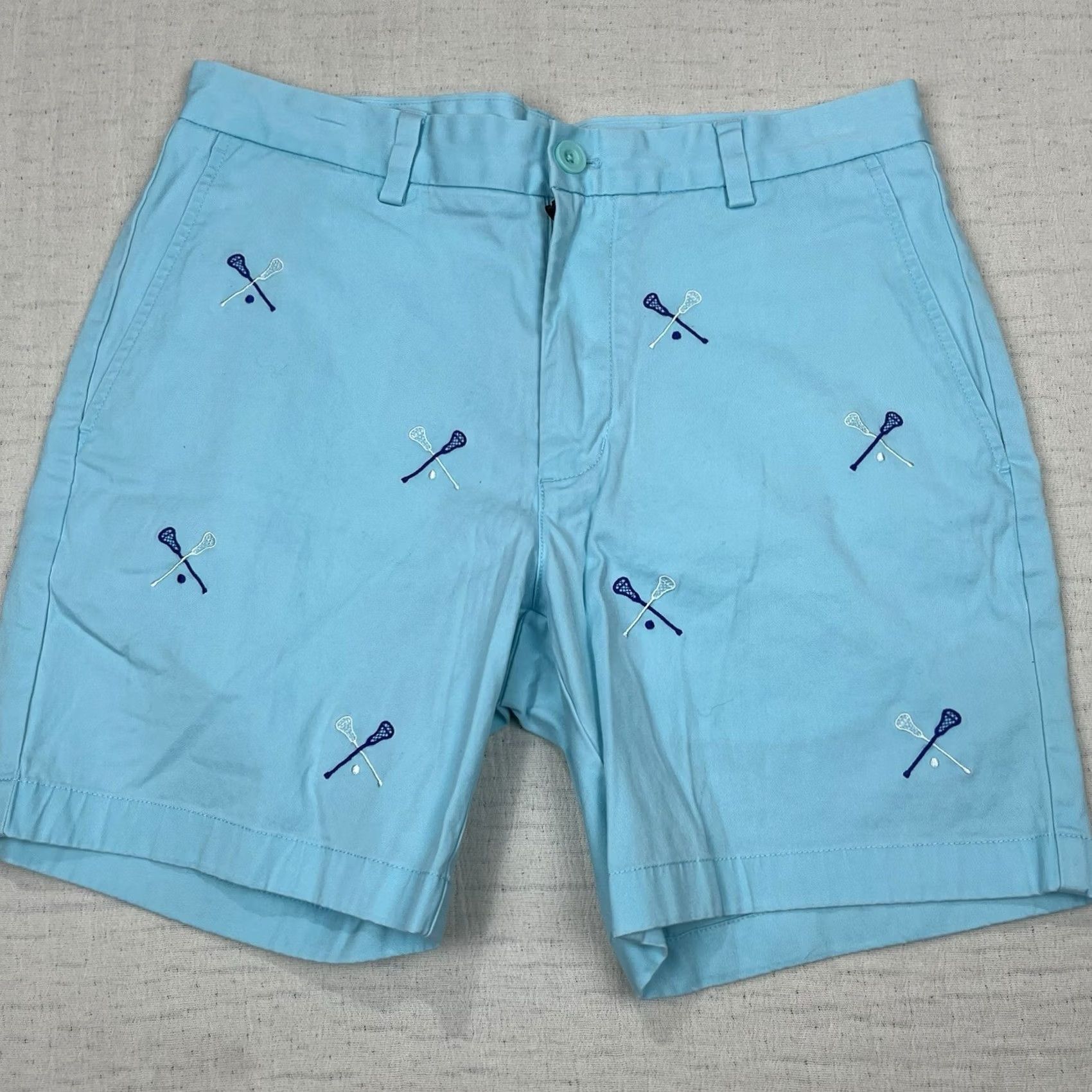 Vineyard Vines Vineyard Vines Men’s Stretch Breaker Shorts Blue Lacrosse All Over Print Size 31 Mens Beach Sports Preppy 90s? Size US 31 - 2 Thumbnail
