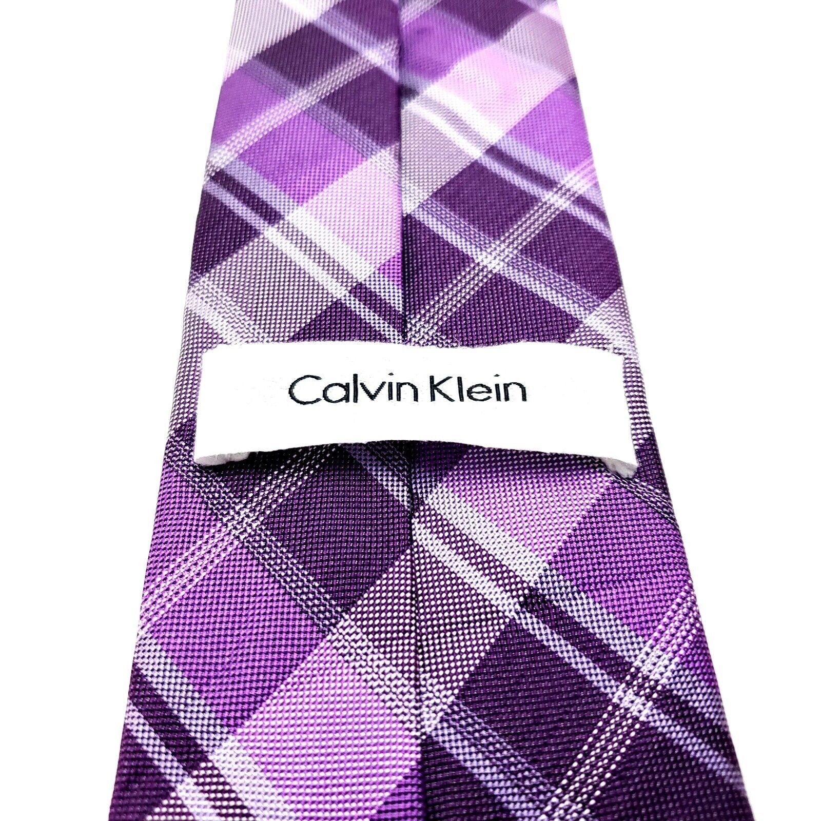 Calvin Klein Calvin Klein Purple Silk Tie Woven Skinny Tartan Plaid Size ONE SIZE - 4 Thumbnail