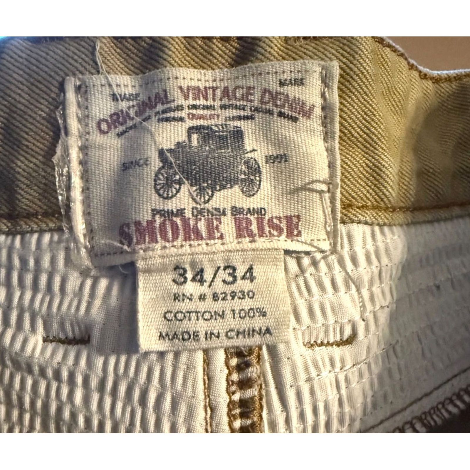 Vintage Smoke Rise Jeans Distressed Slim Fit 34 x 33.5 Men Denim Cotton Zipper 5-Pocket Tan Yellow Shirt? Size US 34 / EU 50 - 5 Thumbnail