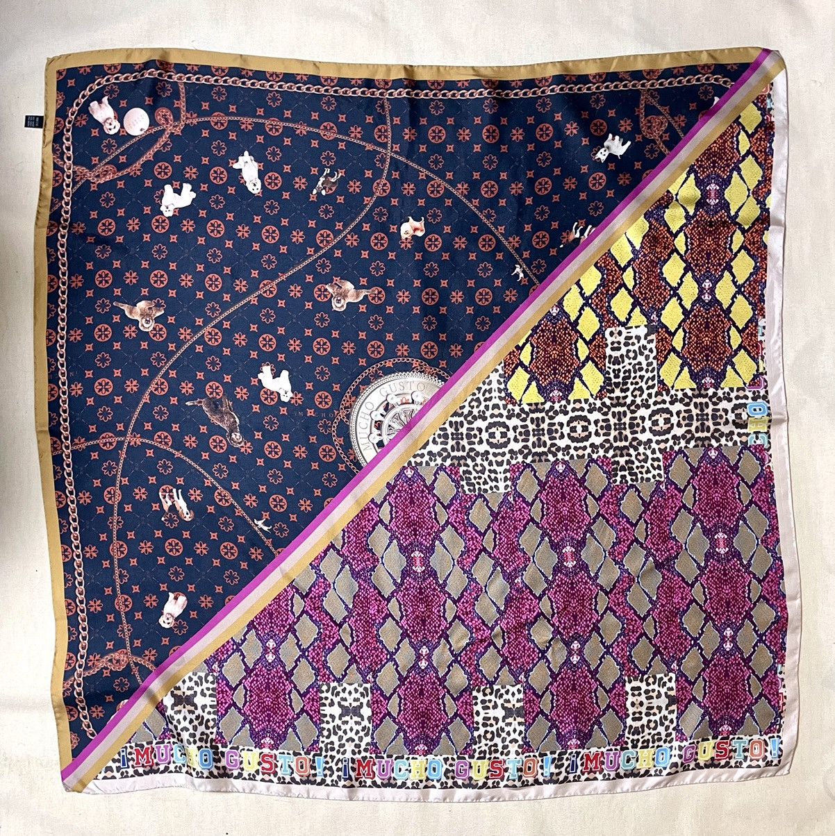 Vintage Mucho Gusto multicolour dog snakes leopard print silk scarf Size ONE SIZE - 4 Thumbnail
