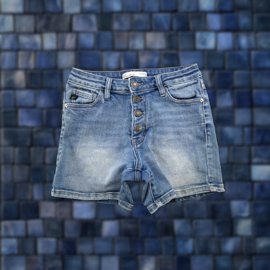Vintage Kancan Maurices Button Fly High Rise Blue Stretch Denim Jean Shorts Size 24 Size 42" / US 20 - 1 Thumbnail