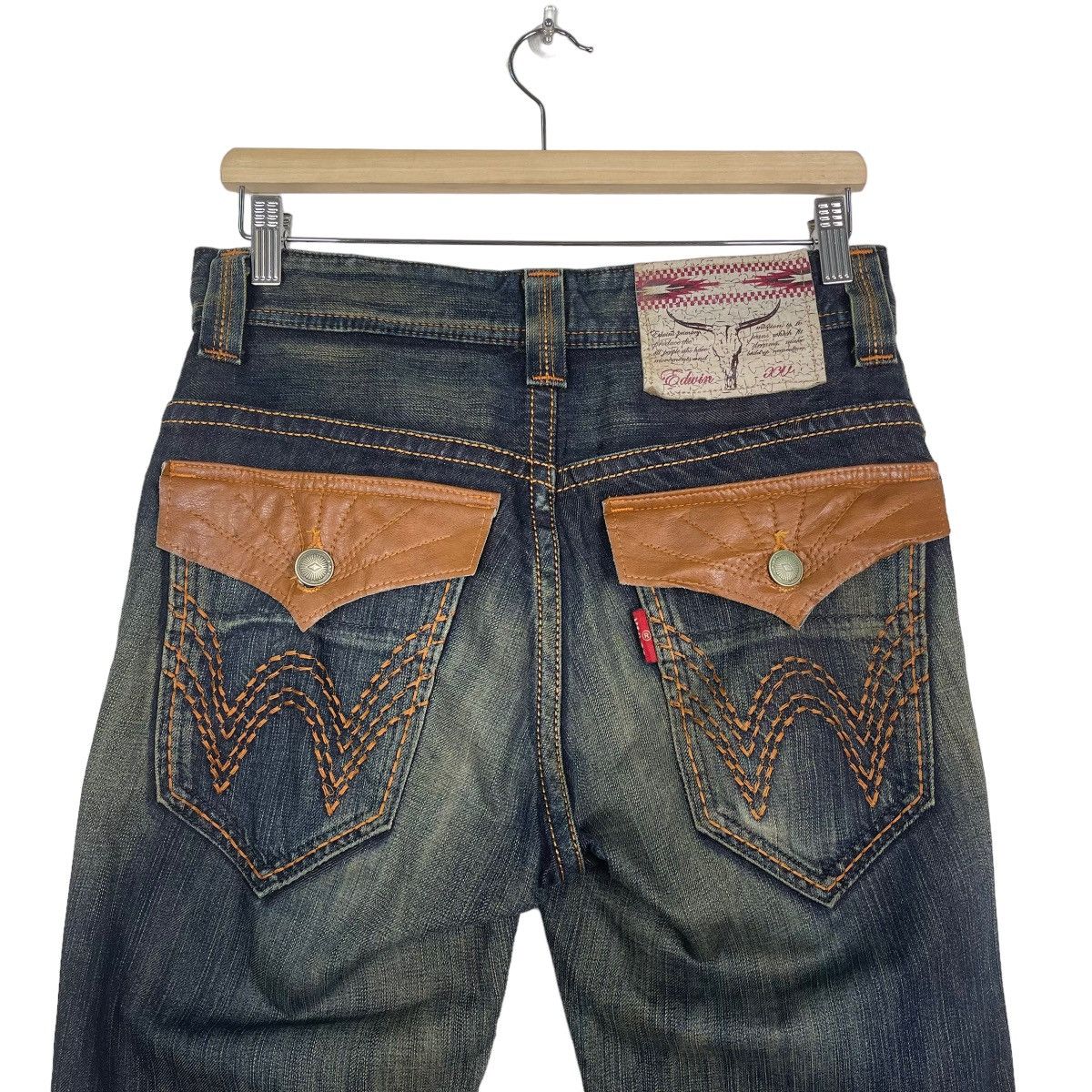Edwin RUSTY🔥Edwin XV Bootcut Leather Pai Pocket Rusty Denim Jeans Size US 31 - 8 Thumbnail