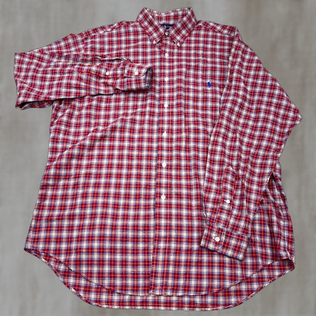 Ralph Lauren Ralph Lauren Button-Up Shirt Men Large Red Plaid Flannel Cotton Casual Classic Size 42R - 1 Thumbnail