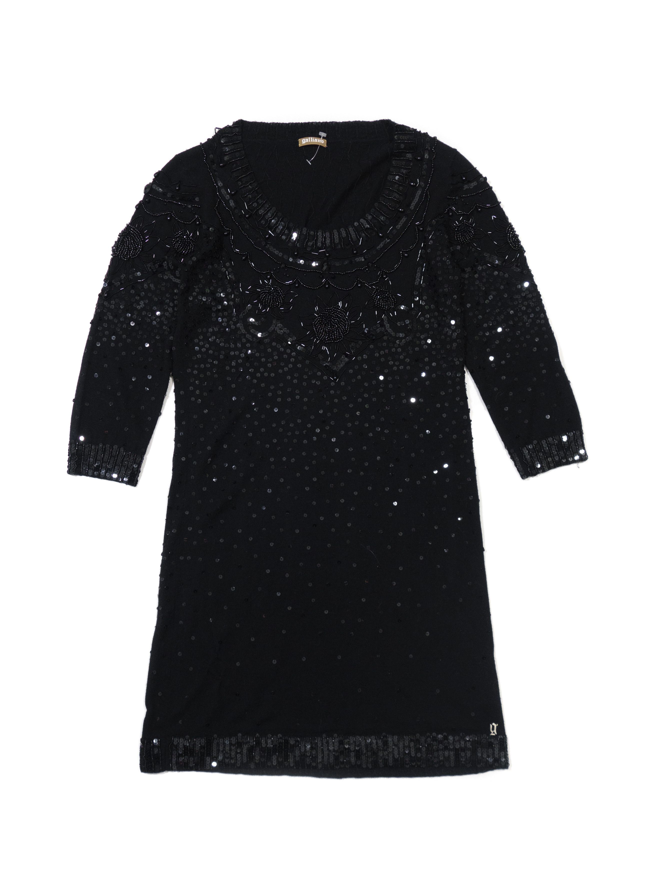 John Galliano 00s 100% Merino Wool Sequin Beaded Mini Dress Size M / US 6-8 / IT 42-44 - 1 Thumbnail