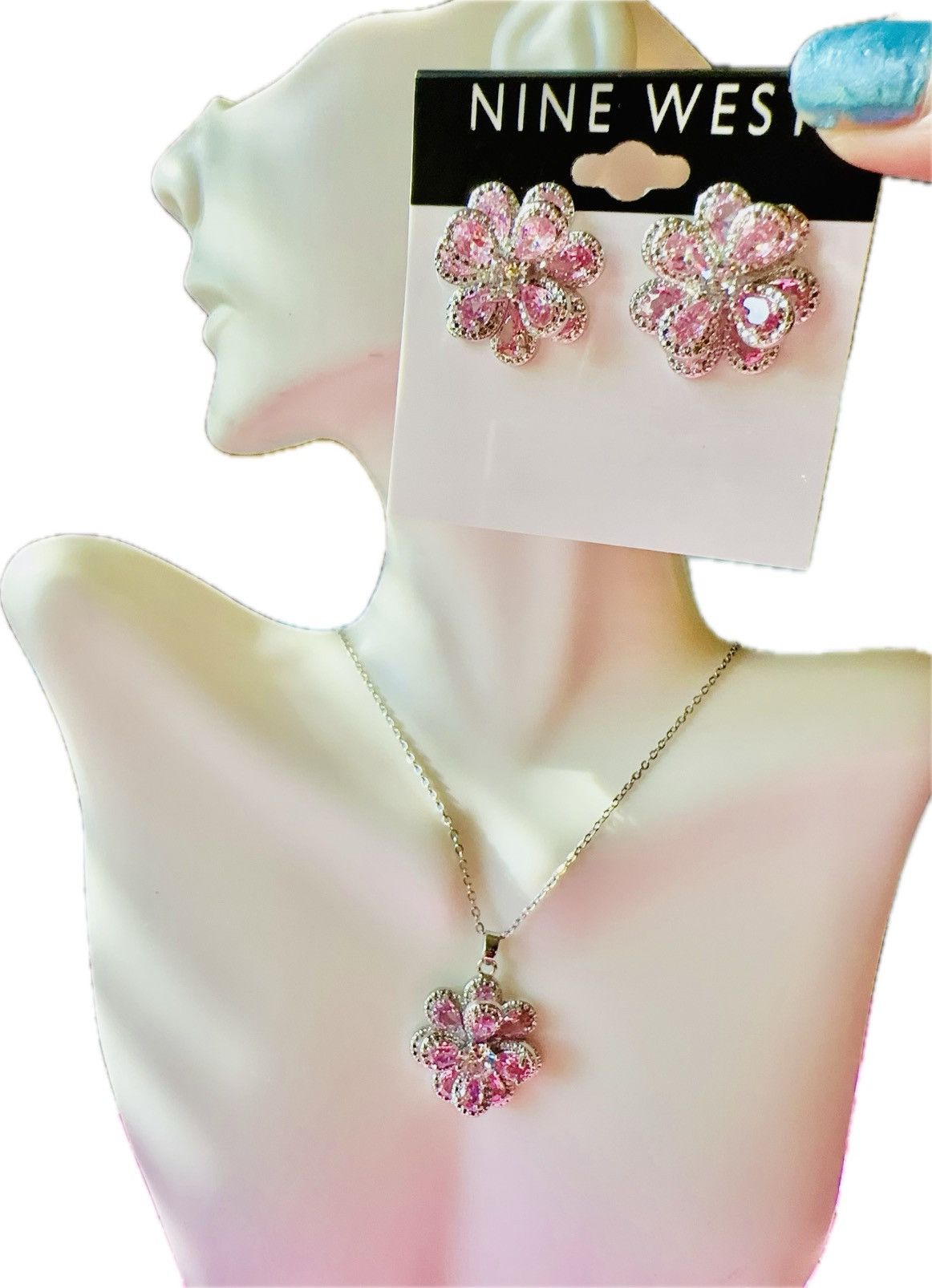 Nine West Nine West 2pc set necklace + earring silver diamonds paved Size ONE SIZE - 1 Thumbnail
