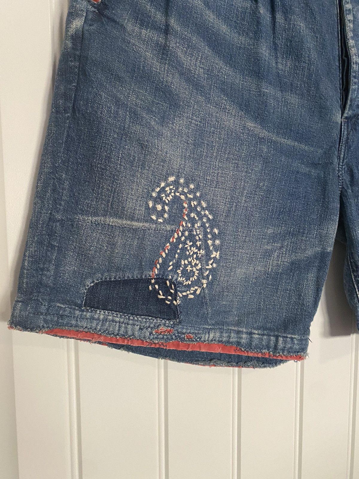Kapital Kapital Red Paisley Denim Shorts Size US 32 / EU 48 - 3 Thumbnail