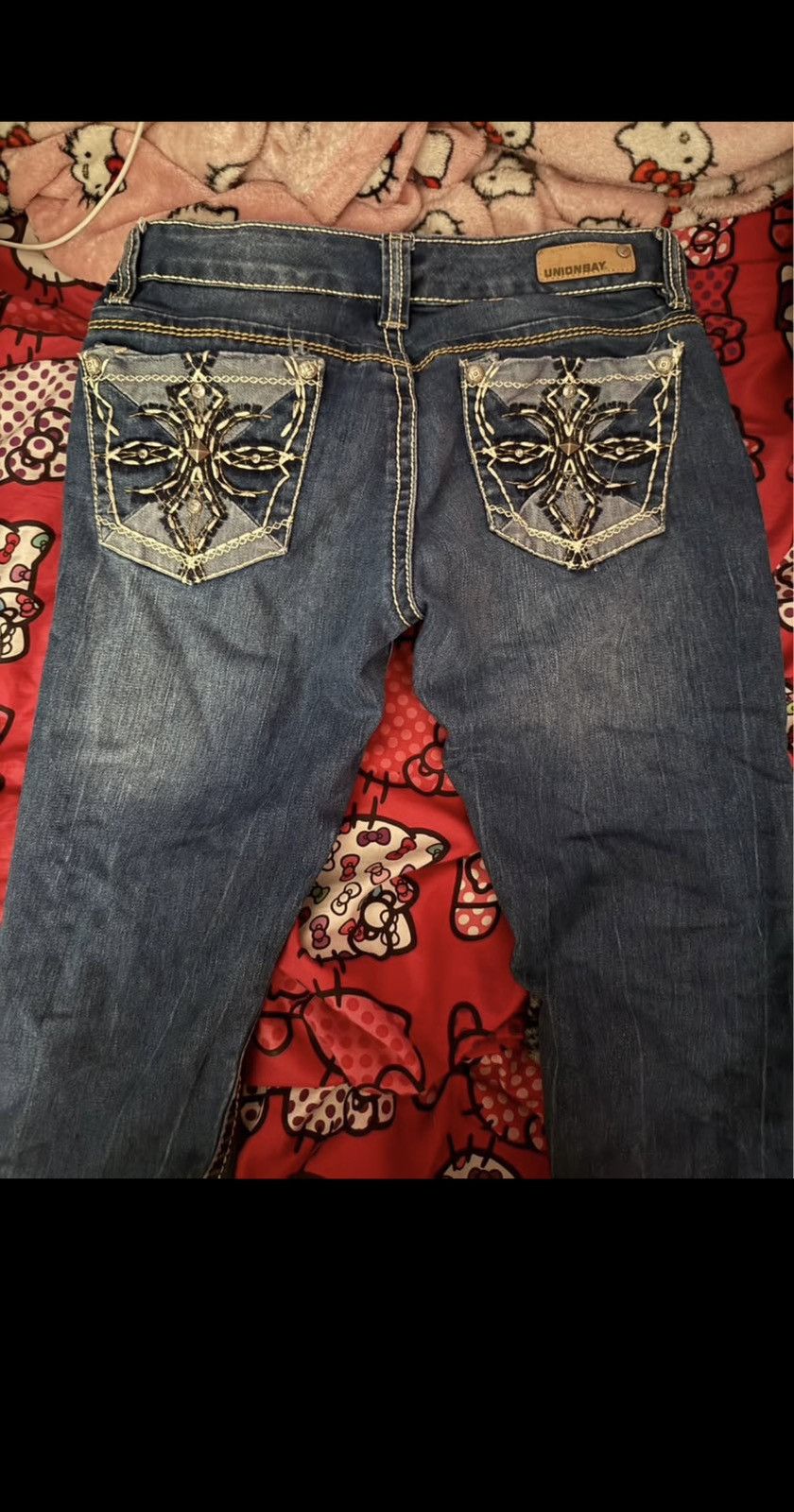 UNIONBAY Y2k unionbay skinny bootcut jeans with design on pockets Size 25" / US 0 / IT 36 - 1 Thumbnail