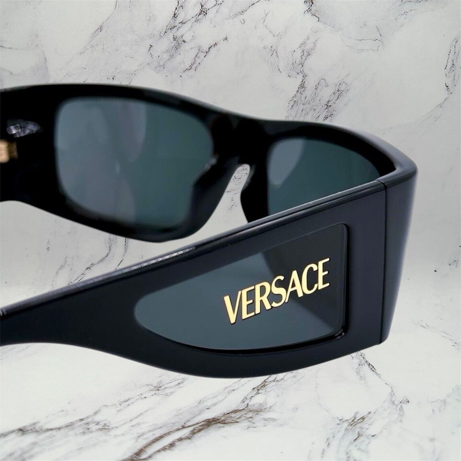 Versace VERSACE Sunglasses New Black Square Wrap Shield Mask Acetate Size ONE SIZE - 6 Thumbnail