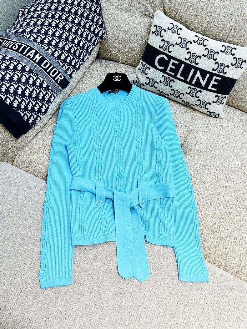 Chanel Chanel 25C blue peacock blue belt knit sweater Size XS / US 0-2 / IT 36-38 - 1 Thumbnail