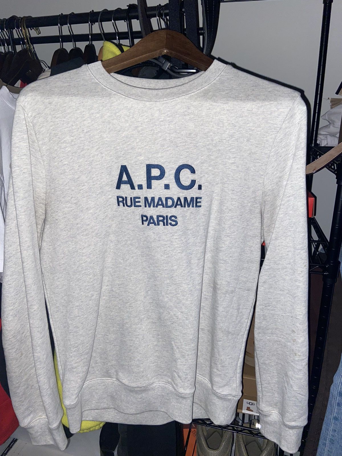 image of A P C Rue Madame Paris Crewneck in Grey, Men's (Size Small)