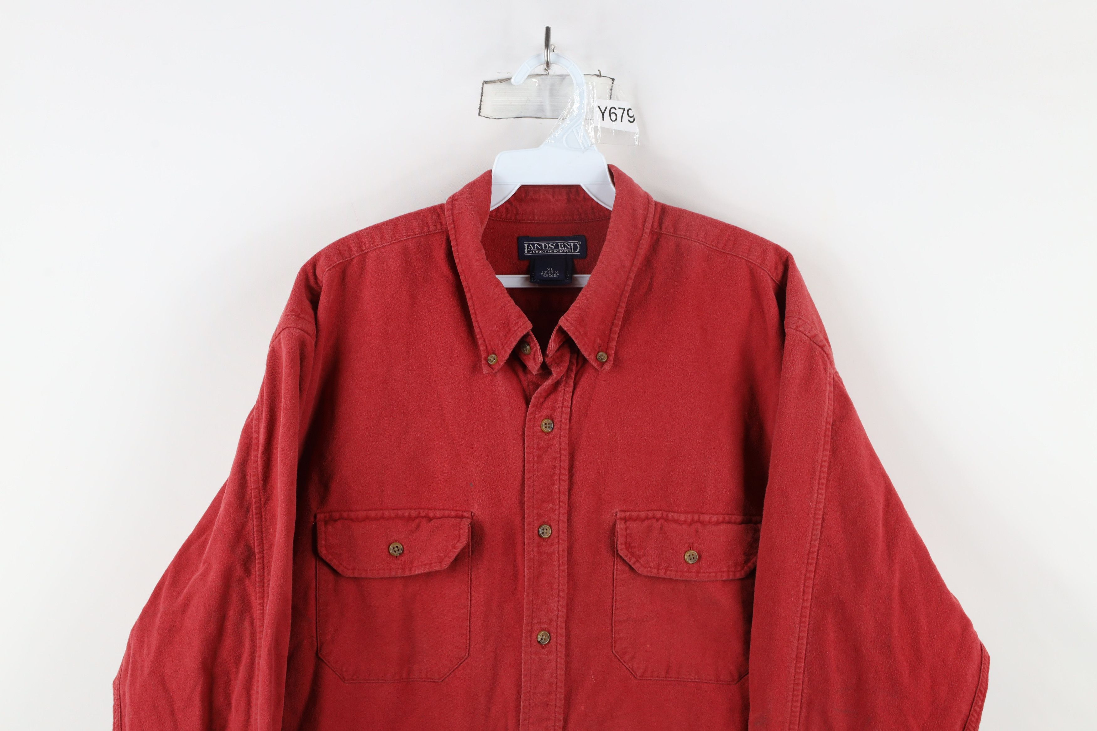 Lands' End × Vintage Vintage 90s Lands End Chamois Cloth Button Down Shirt Red Size US XL / EU 56 / 4 - 2 Thumbnail